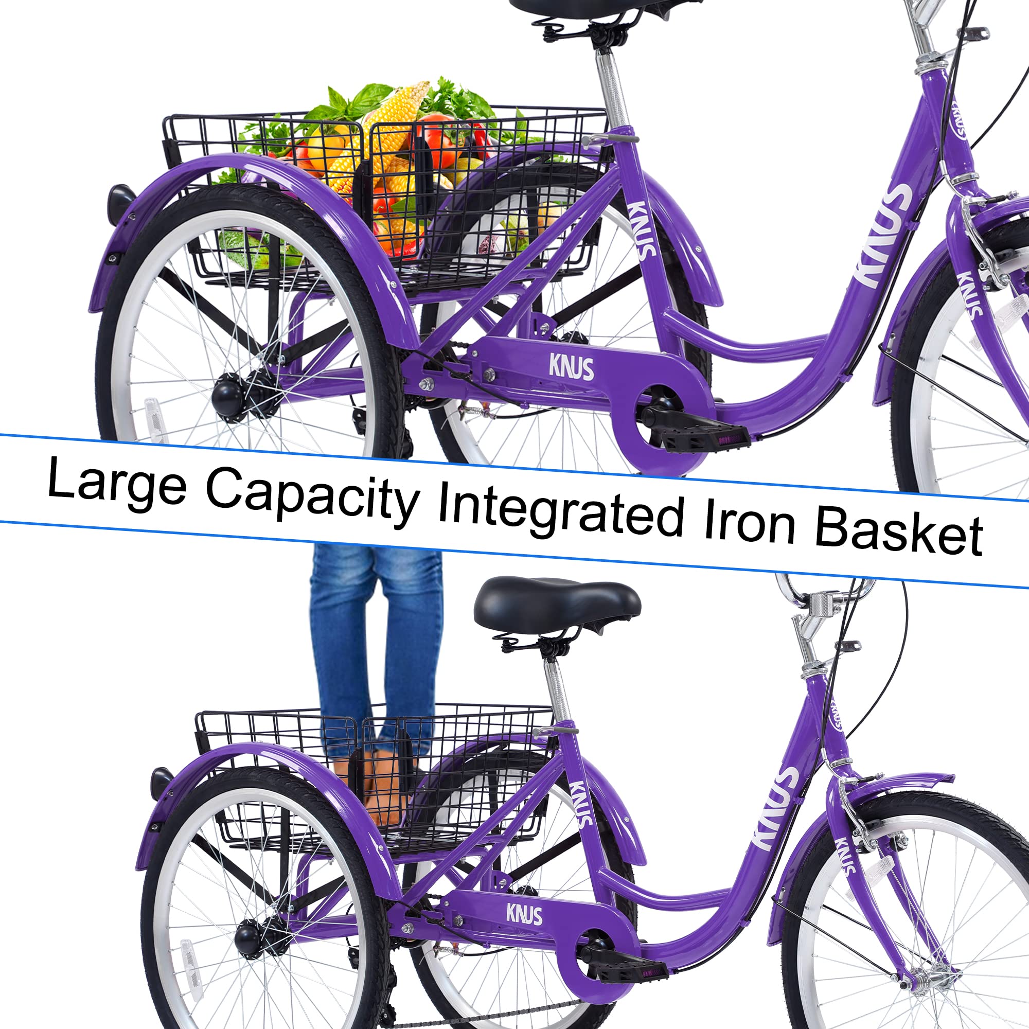 **24 Inch Adult Single Speed Cargo Tricycle - 3 Wheel Beach Cruiser Bike with Large Shopping Basket for Seniors, Women & Men - Perfect for Groceries, Pets & Beach Rides**