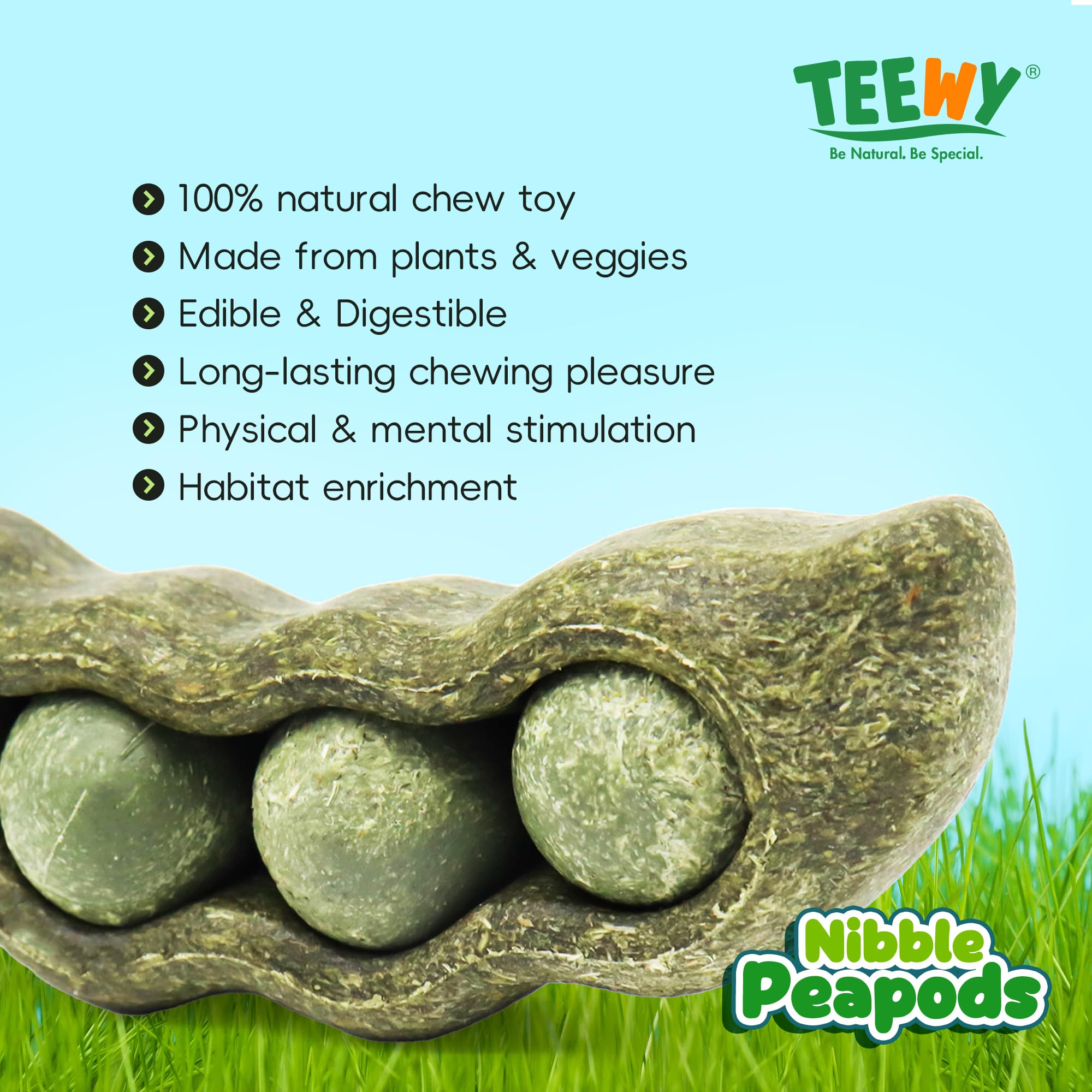 3PCS Guinea Pig Chew Toys for Teeth Care - Natural Timothy Grass & Vegetable Chew Sticks for Hamsters, Chinchillas - Peapod-Shaped Small Pet Dental Toys for Cage Enrichment & Boredom Relief