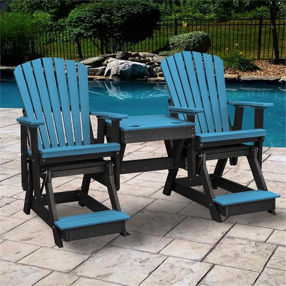 American Classic Balcony Height Table Double Glider - Blue on Black Patio Furniture for Outdoor Relaxation & Small Space Dining