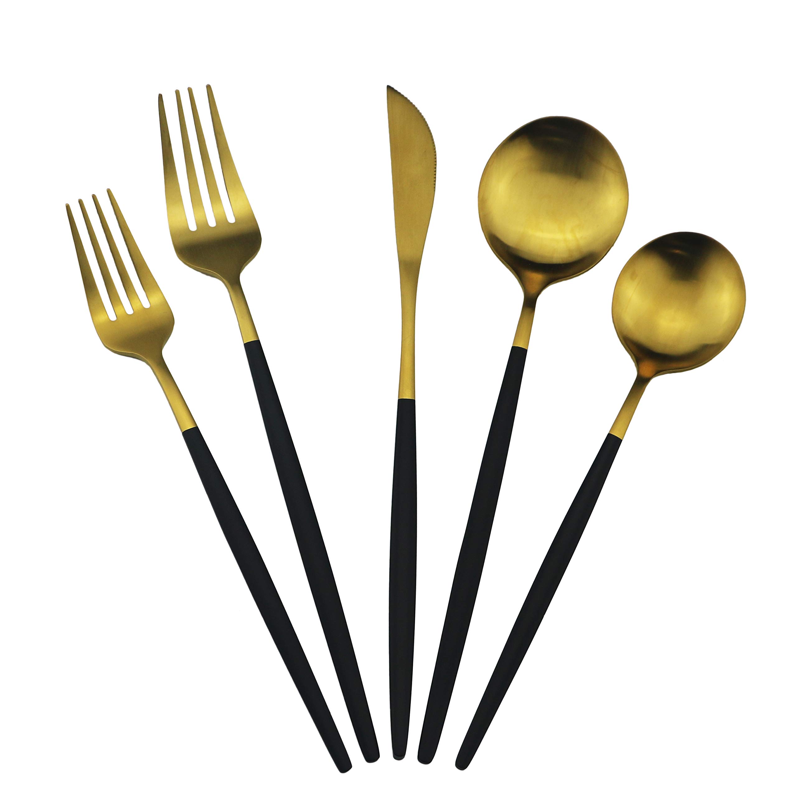 60-Piece Modern Matte Silverware Set - 304 Stainless Steel Flatware Cutlery Set for 12 - Includes Dinner Knives, Spoons & Forks - Black Gold Satin Finish - Elegant Kitchen Utensils for Dinner Parties, Weddings & Fine Dining