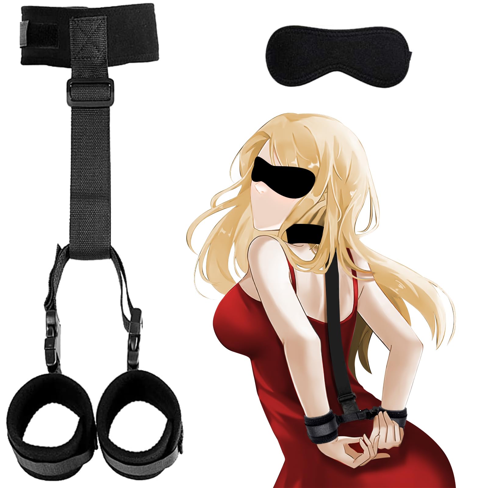 Adjustable BDSM Bondage Set - Leather Collar, Handcuffs & Blindfold for Couples | SM Play, Bedroom Games, Sensual Roleplay | Perfect for Spicing Up Your Sex Life & Exploring Kinks