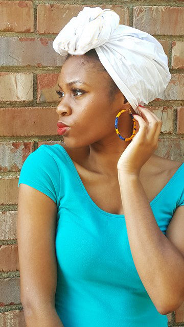 Off-White African Head Wrap DPH3949 - Stylish Fashion Accessory for Women, Cultural Headscarf, Boho Chic Scarf for Parties, Weddings & Everyday Wear