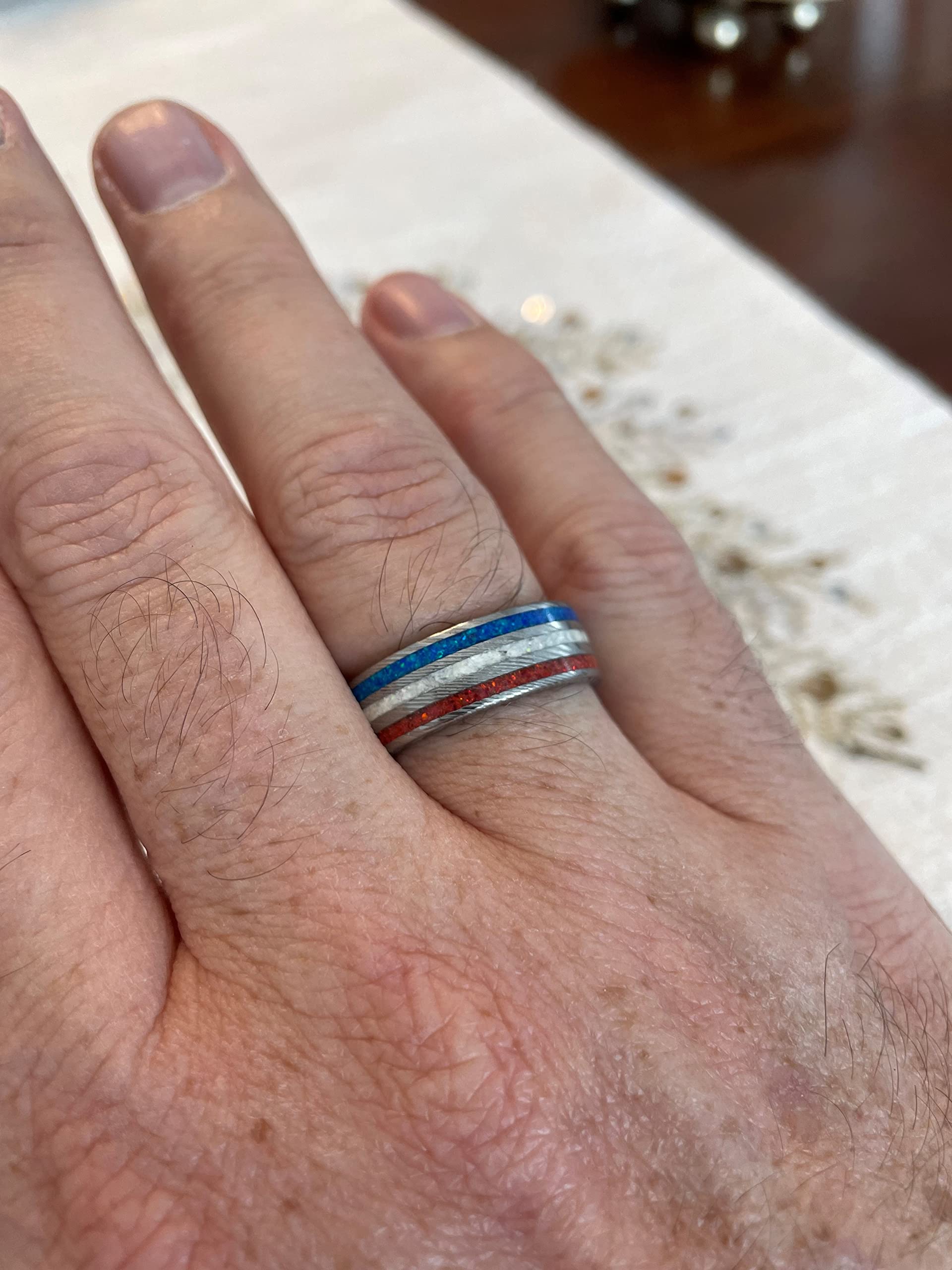 Patriot Ring - Red, White & Blue Stainless Steel Damascus Ring for Men, Size 10.5 | Patriotic Jewelry Gift for Veterans, Independence Day & American Pride | Perfect for 4th of July, Memorial Day & Military Appreciation
