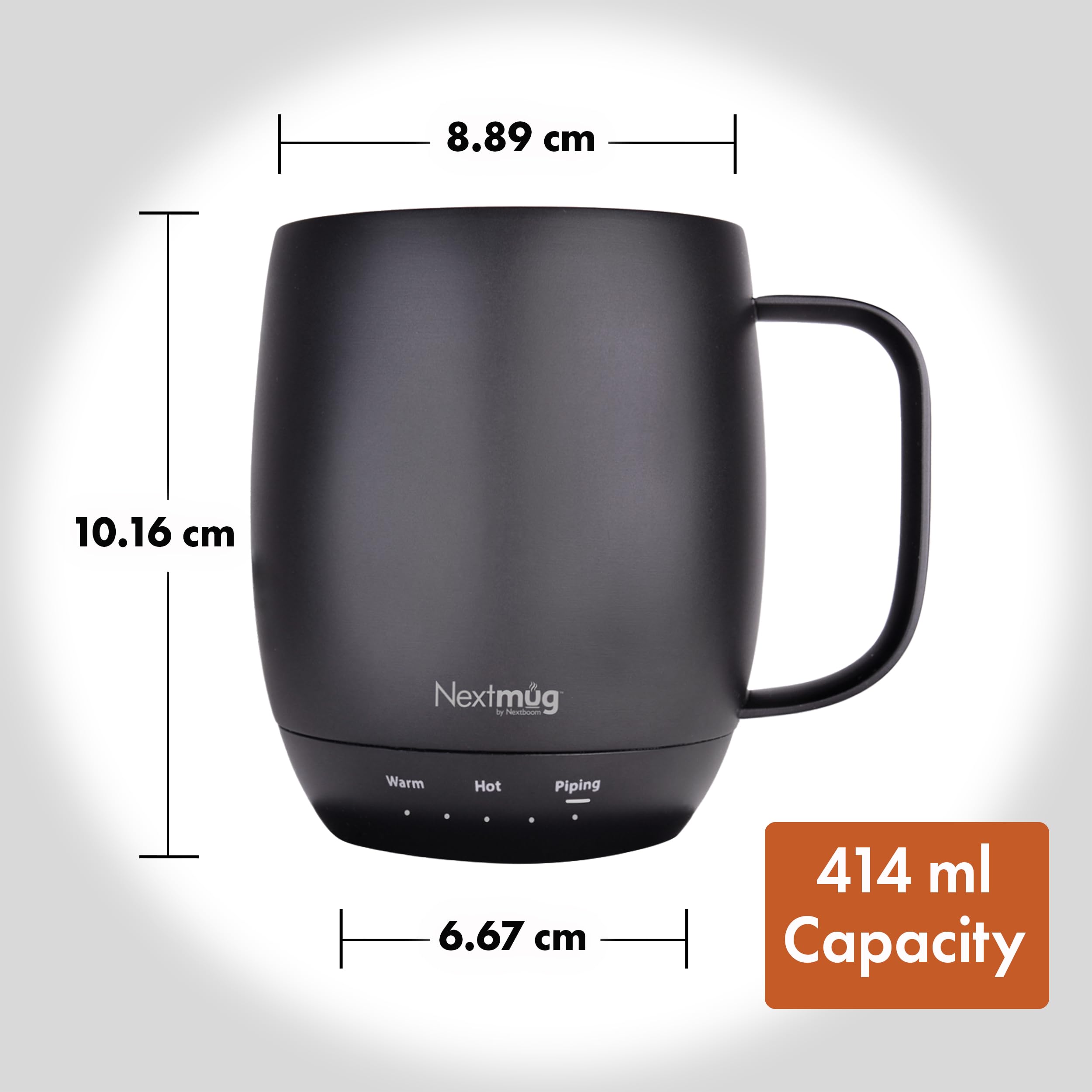 Nextmug - Smart Temperature-Controlled Self-Heating Coffee Mug (14oz) - Perfect for Office, Travel & Home Use - Keeps Beverages Hot for Hours - Black