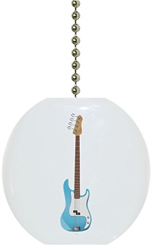 1792F Blue Guitar Shaped Solid Ceramic Ceiling Fan Pull Switch - Vintage Style Home Decor for Living Room, Bedroom, Kitchen (Handcrafted Ceramic Fan Chain Pull)