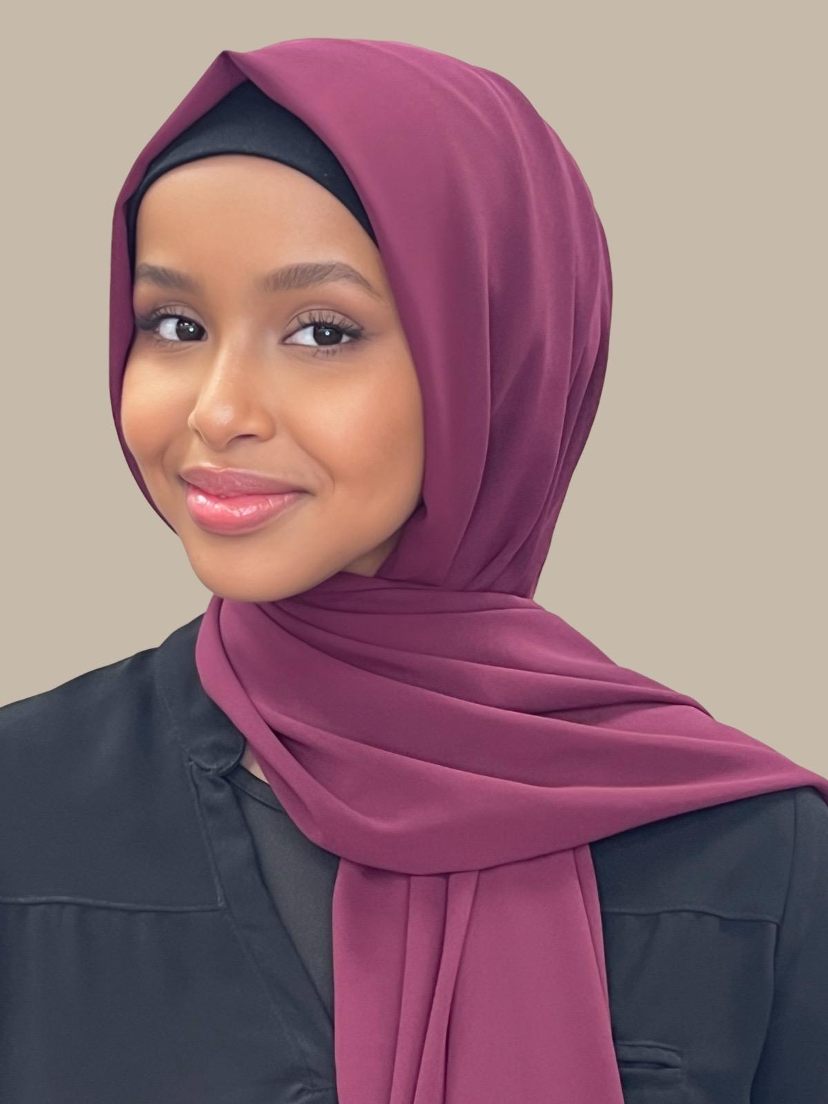 Luxury Chiffon Hijab Scarf - Elegant Wine Red Muslim Headscarf for Women - Perfect for Daily Wear, Prayer, and Special Occasions