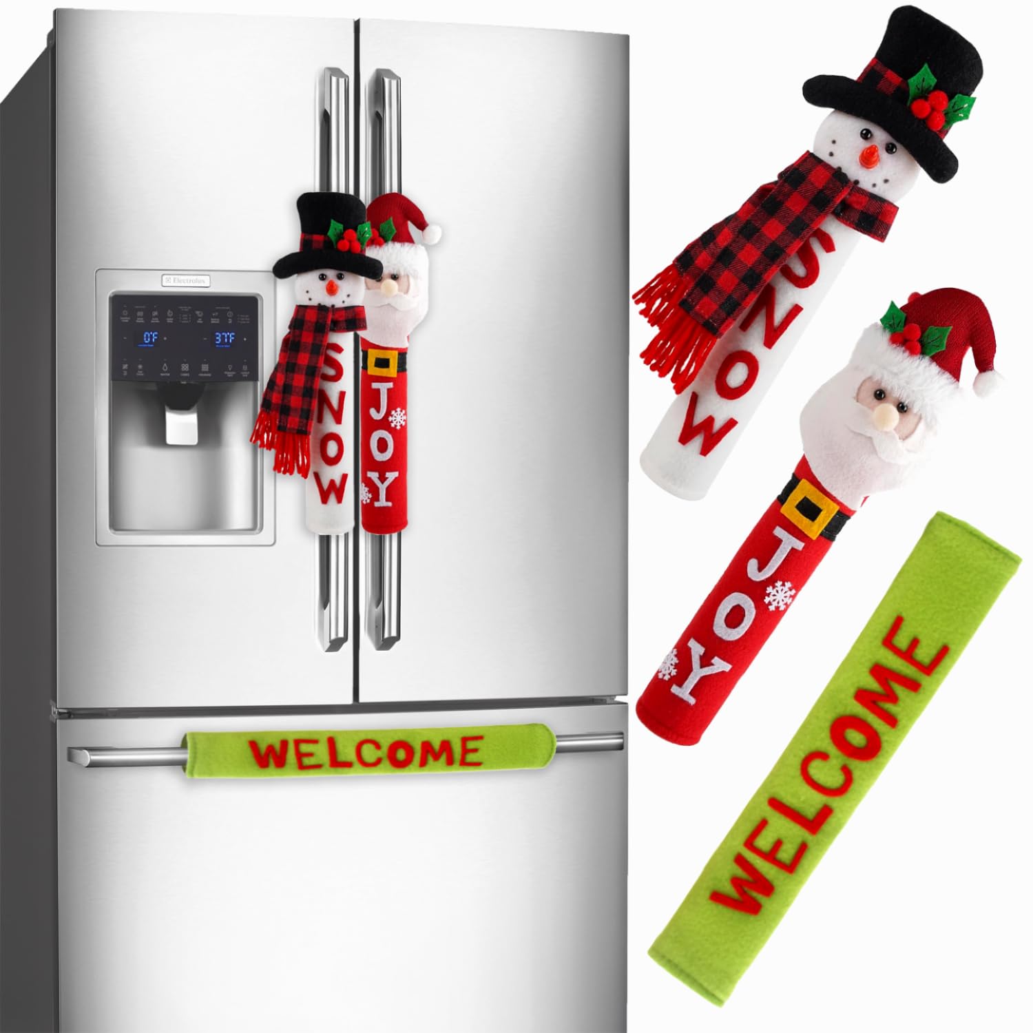 Festive Christmas Refrigerator Handle Covers Set of 3 - Snowman & Santa Claus Kitchen Decor for Fridge, Microwave, Oven & Dishwasher - Holiday Home Decor & Handle Protectors for Cozy Winter Kitchen