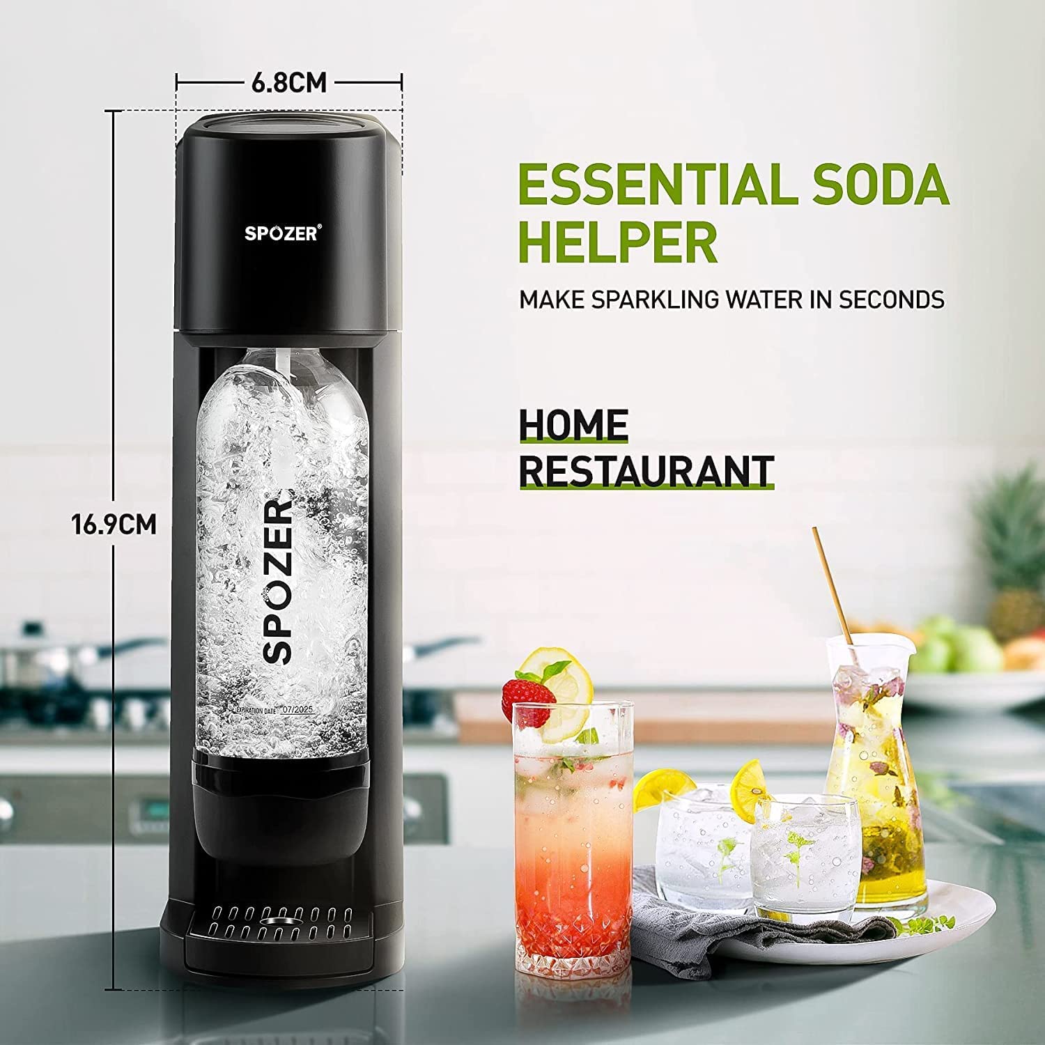 Spozer Sparkling Water Maker - Soda Machine for Carbonated Drinks with 1L BPA-Free Reusable Bottle & 60L CO2 Cylinder | Perfect for Home, Office, Parties & Healthy Hydration