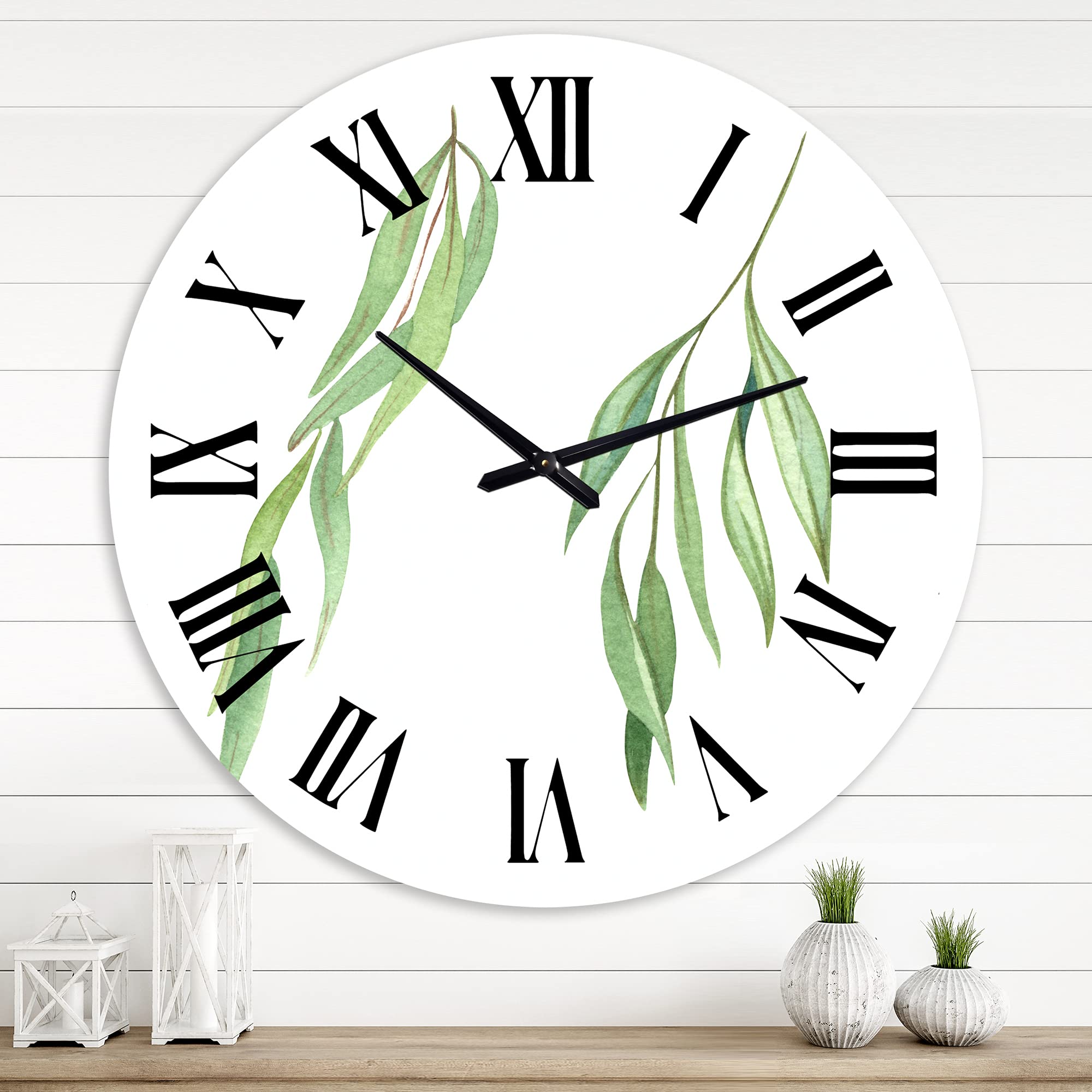 Farmhouse Wall Clock with Two Willow Branches - Large Floral & Botanical Wall Decor for Living Room, Bedroom, or Kitchen | Rustic Home Décor