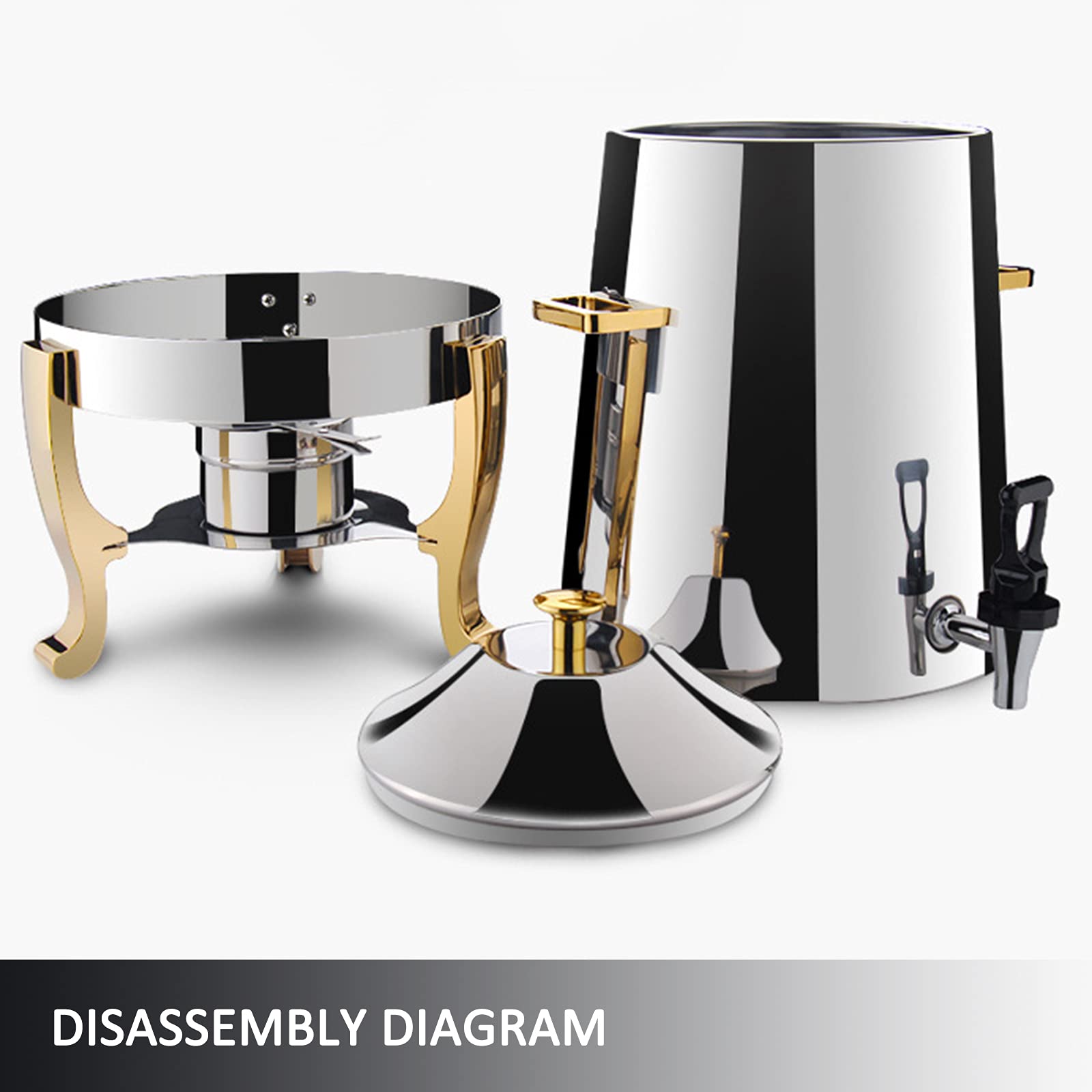 AIZYR 13L Elegant Stainless Steel Coffee Chafer Urn - Commercial Grade Hot & Cold Beverage Dispenser with Gold Finish for Restaurants, Catering, and Large Events