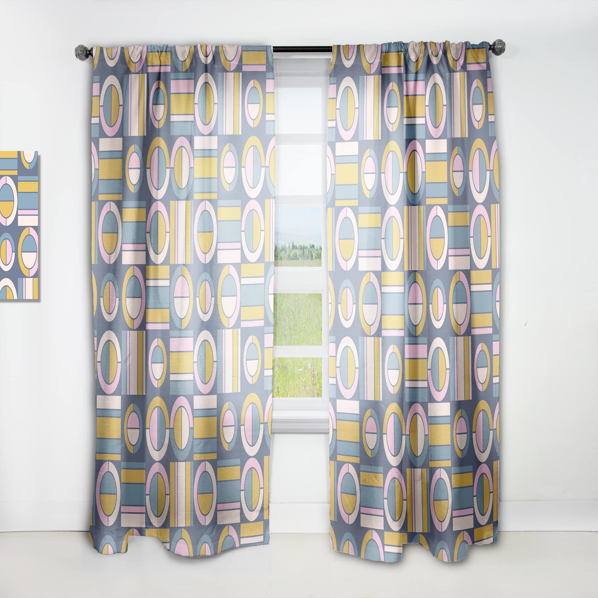 DesignQ Retro Circular Pattern Thermal Insulated Curtains - Single Panel 52x120 Inches - Blackout Drapes for Bedroom & Living Room - Perfect for Home Decor, Privacy & Temperature Control