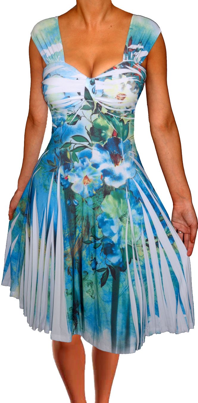 Funfash Plus Size Women's Empire Waist White & Blue Swing Cocktail Dress - Made in USA - Perfect for Parties, Weddings & Special Occasions