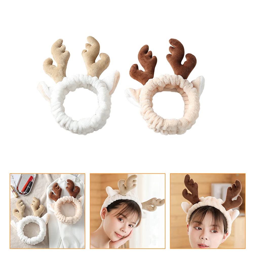 Kesyoo 2-Pack Antler Headbands for Women & Girls - Cute Hair Accessories, Sports Headbands, Face Washing Bands - Korean Style Hair Ties & Ribbons (Perfect for Halloween, Christmas, Cosplay & Daily Wear)