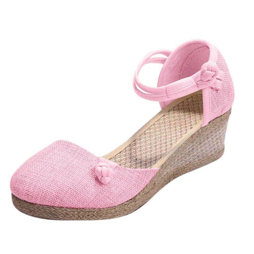 Aniywn Women's Retro Wedge Sandals - Closed Toe Casual Espadrilles with Buckle Strap | Comfortable Summer Shoes for Beach, Walking & Outdoor Activities