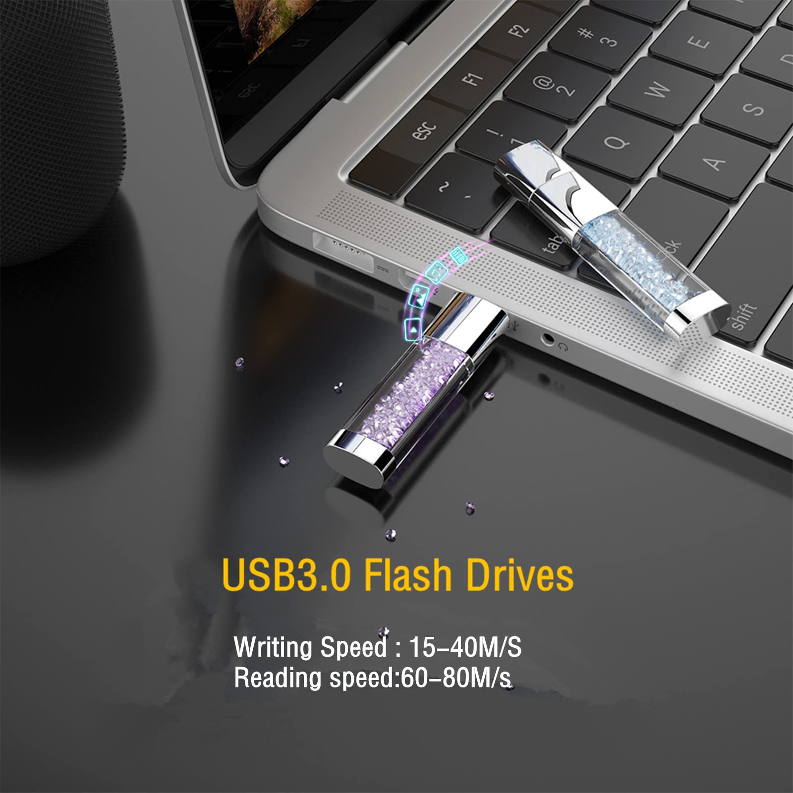 FeliSun Kristall 32GB USB 3.0 Flash Drive - Pink External Memory Stick for Data Storage, Fast Transfer Speed - Perfect for Birthday Gifts, Wedding Favors, Office Use & School Projects