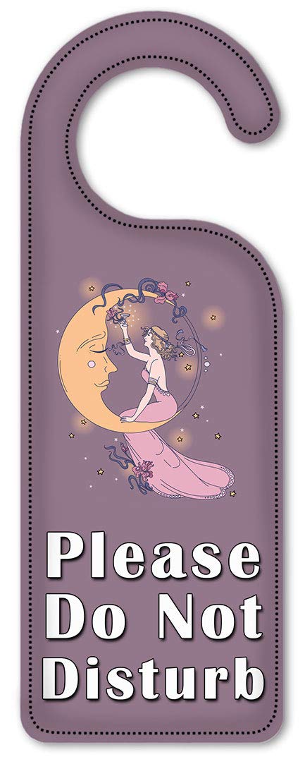 Moon & Woman Art Plates - Do Not Disturb Door Knob Hanger Sign with Purple Background - Perfect for Bedroom, Hotel, Office Privacy