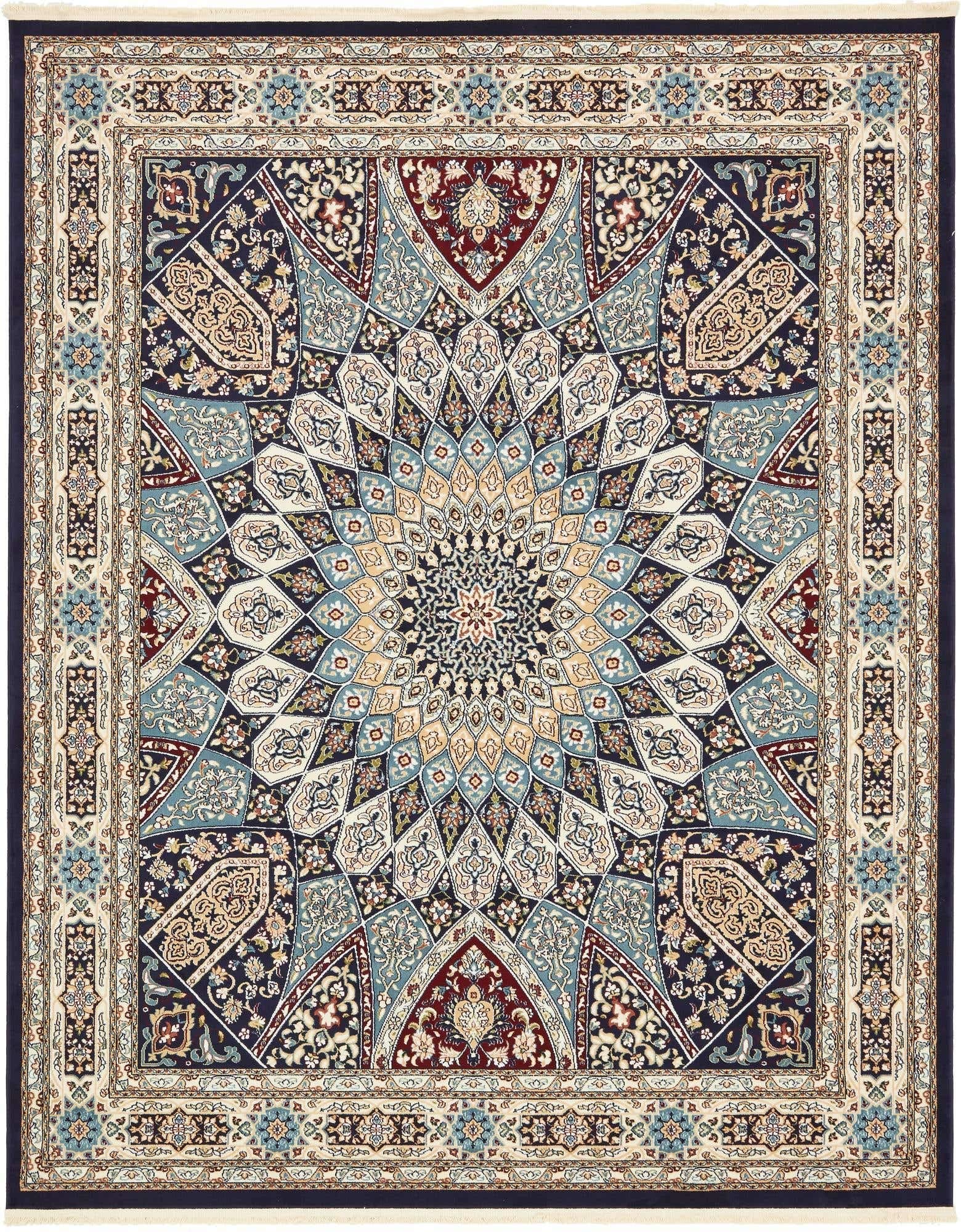 Unique Loom Narenj Collection Area Rug - Adams (8' x 10' Rectangle Navy Blue/Beige) - Soft Non-Slip Living Room Rug for Home Decor, Bedroom, Office - Machine Washable Persian Style Carpet