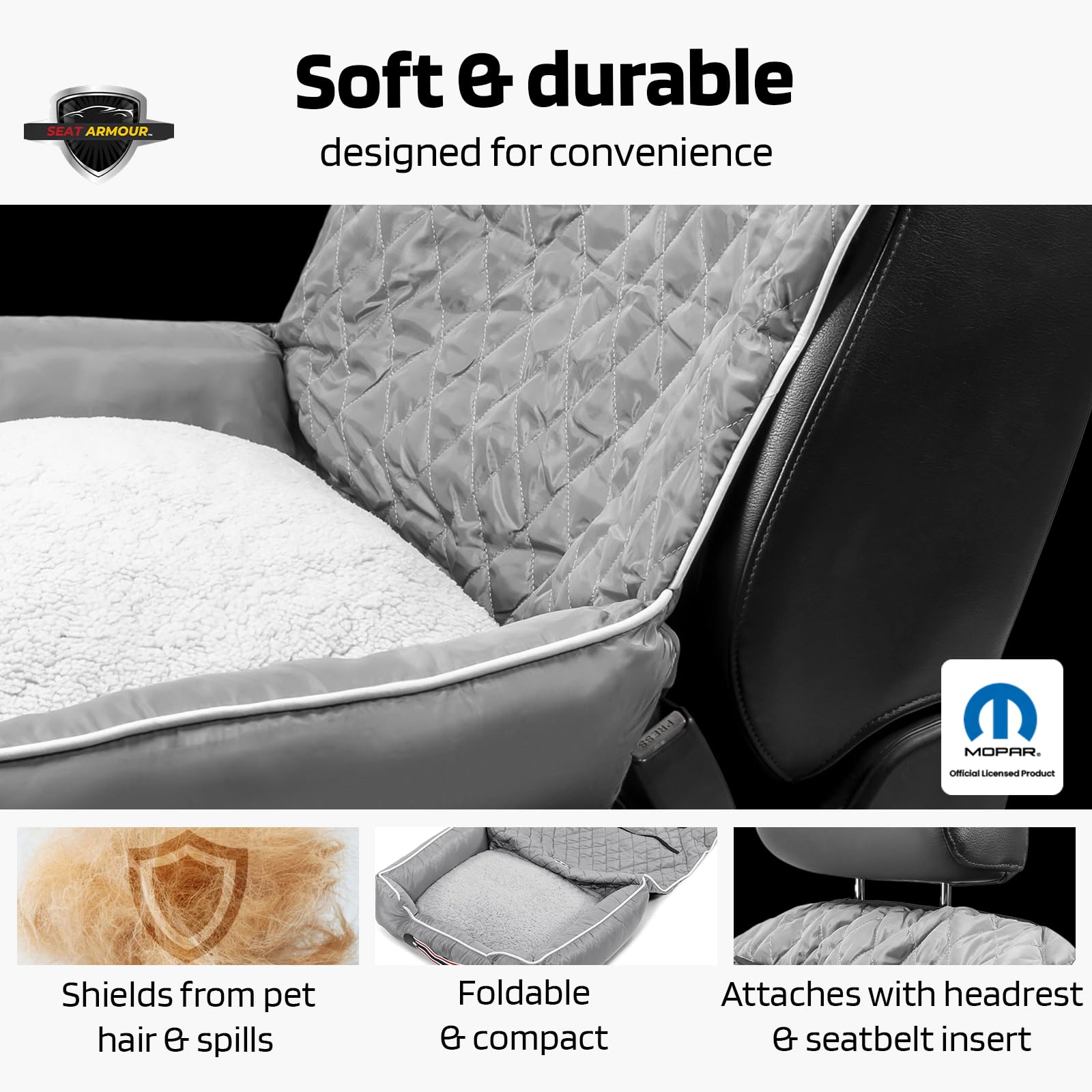 **Dodge PetBed2GO Dog Car Seat Cover – 2-in-1 Pet Bed & Seat Protector – Waterproof, Non-Slip, 26x20x6 Inches, Gray – Perfect for Travel & Daily Commute**