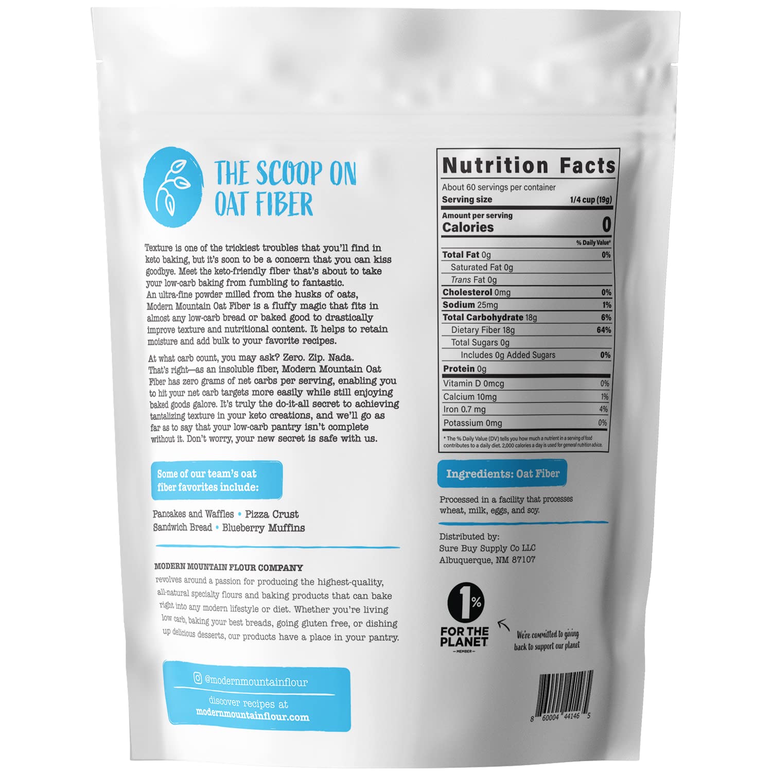 Oat Fiber 2.5 lb - Ultra-Fine Powder for Low Carb & Keto Baking, 0g Net Carbs, Gluten-Free, Non-GMO, Perfect for Bread, Muffins, and Pancakes