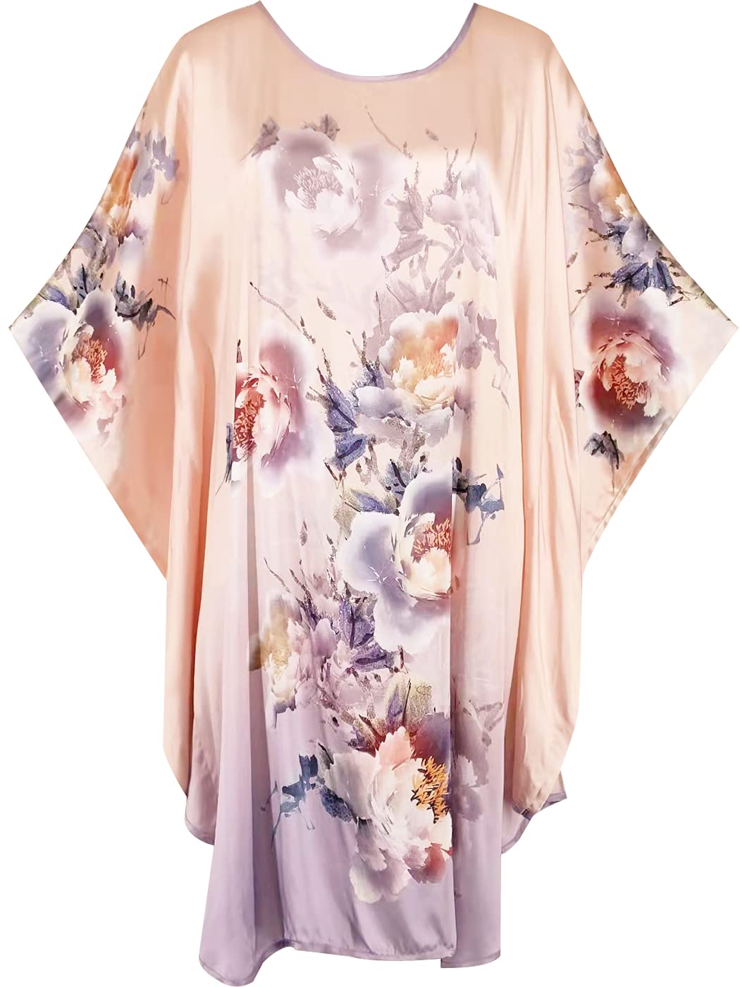 Luxury 100% Silk Pajamas for Women - Floral Print Silk Kimono Robe with Doll Sleeves - Elegant Sleepwear & Loungewear - Perfect for Spa Days, Bridal Showers & Relaxing at Home