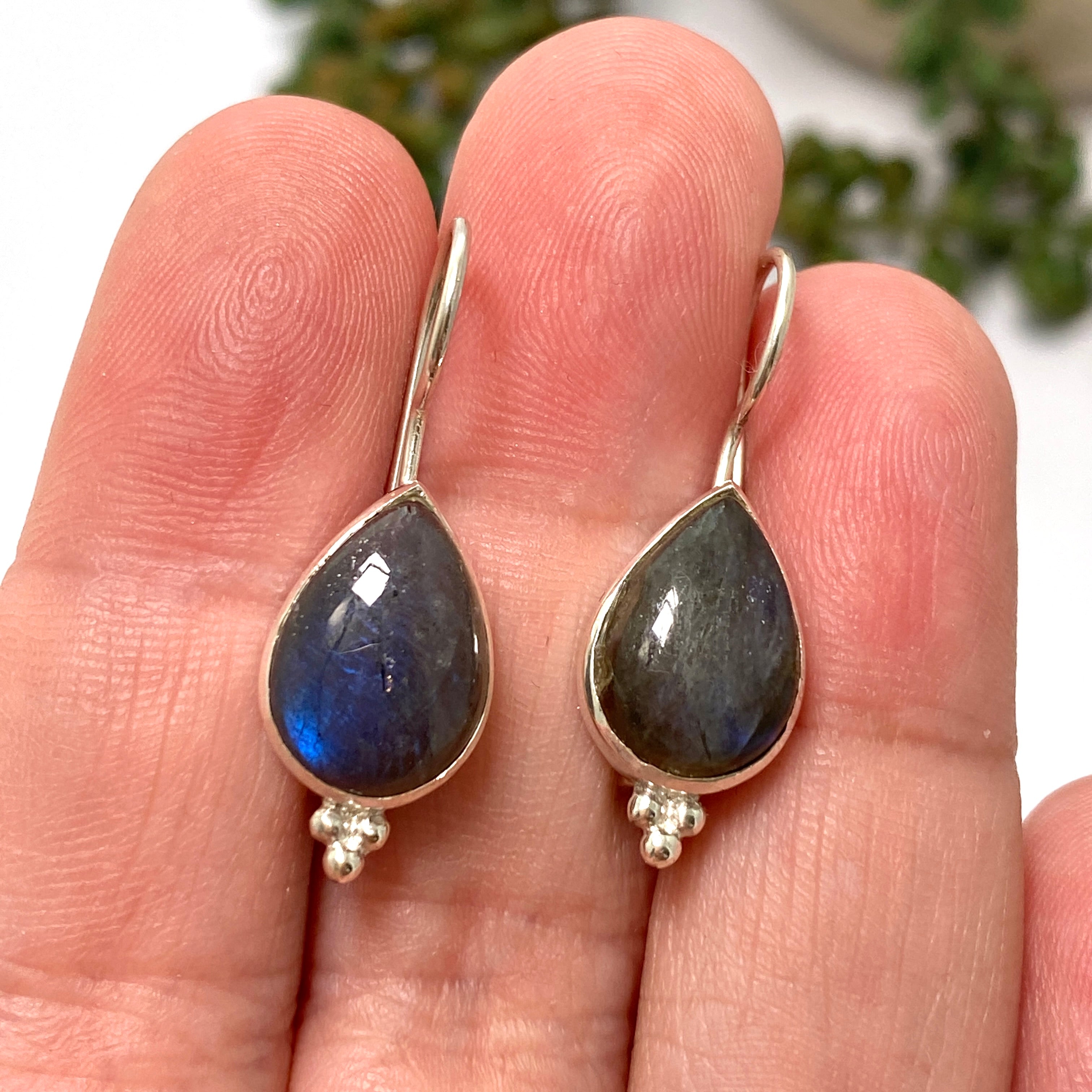 Labradorite Teardrop Cabochon Earrings with Fixed Hook - Natural Stone Jewelry for Women, Boho Style Dangle Earrings | Perfect for Parties, Weddings & Everyday Wear