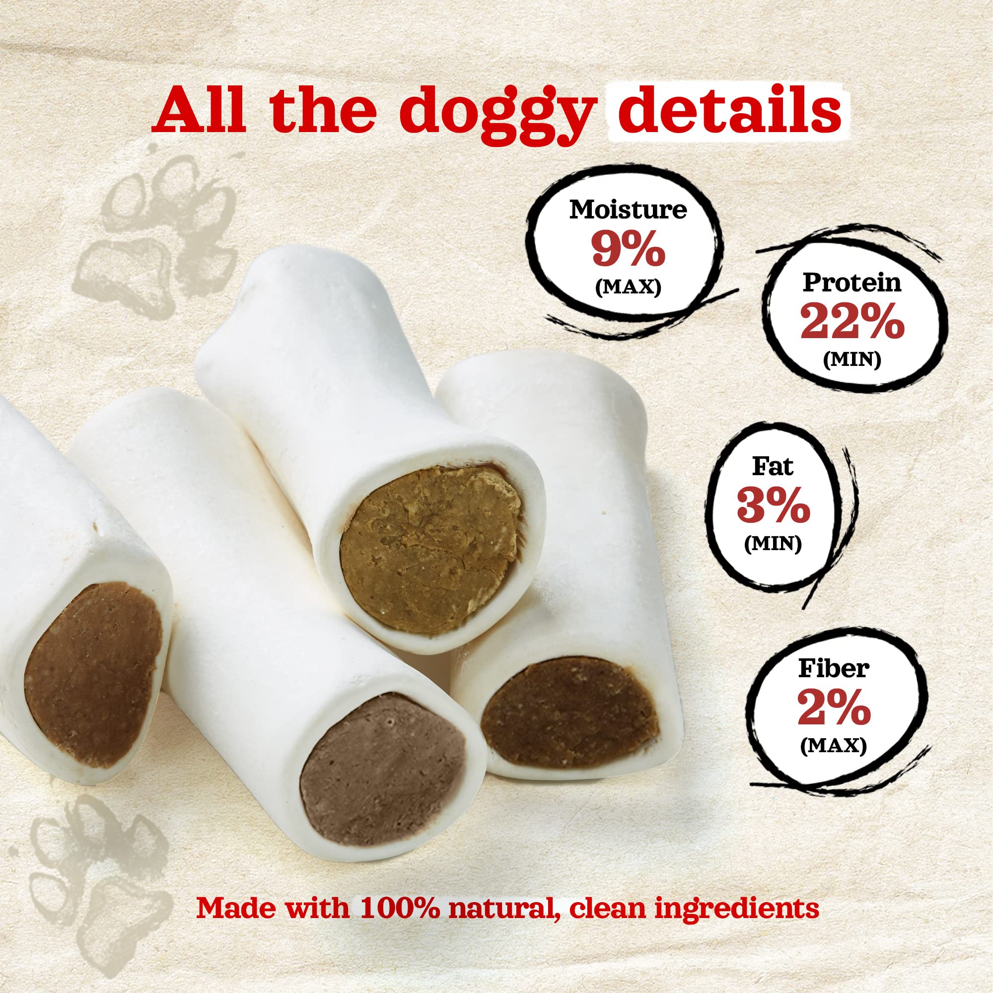 Natural Filled Dog Bones with Bully Stick Flavor – Limited Ingredient Dental Chew Treats for Large Dogs (5-6 Inch, 3 Pack) – Perfect for Teething, Training & Dental Health
