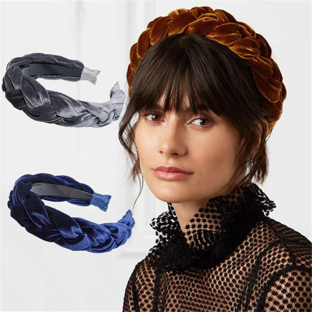Korean Fashion Solid Velvet Fabric Braid Headband with Teeth - Women's Hair Accessories for Girls, Wide Hair Hoop for Twists & Styling - Perfect for Parties, Weddings and Everyday Wear