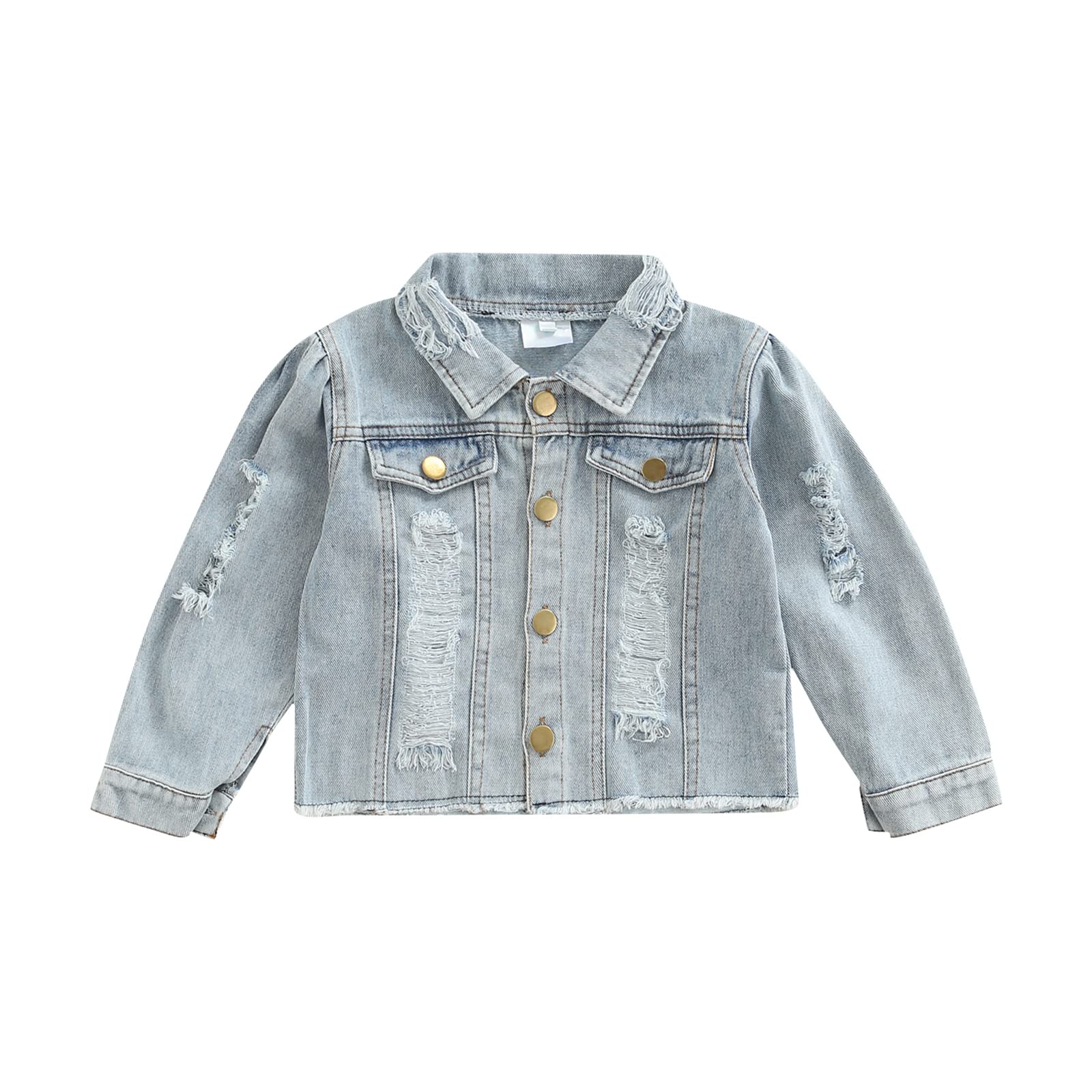 **Girls' Ripped Denim Jacket Long Sleeve Button Down Jean Coat for Toddlers – Stylish Spring & Fall Casual Outwear Top for Playdates & Outdoor Adventures**