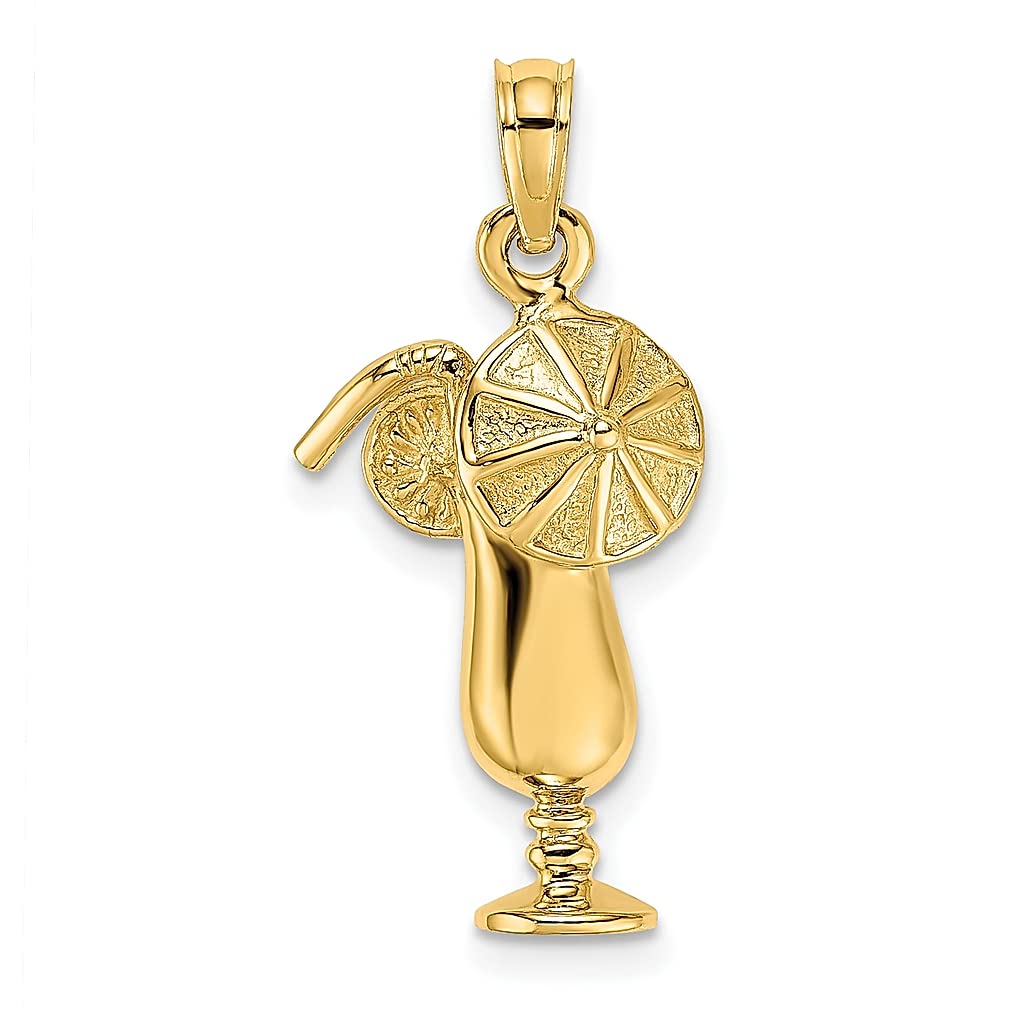 14K Yellow Gold Tropical Drink Charm Necklace Pendant - Dainty Beach Jewelry for Women - Perfect Summer Gift for Her - Ideal for Vacations, Pool Parties & Coastal Getaways