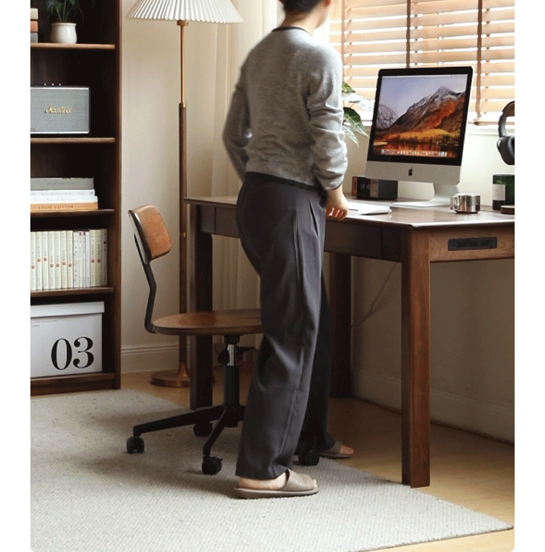 Modern Oak Solid Wood Lift & Swivel Office Chair - Ergonomic Rotatable Computer Desk Chair for Home & Office Workspace