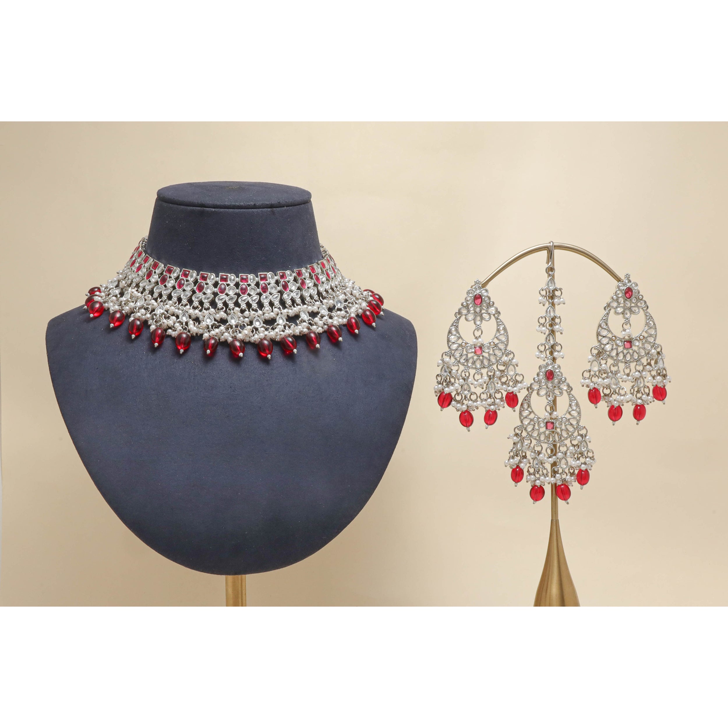 AARNA POLKI Full Set Jewelry - Traditional Indian Kundan Necklace, Earrings & Bracelet Set for Weddings, Parties & Festive Occasions