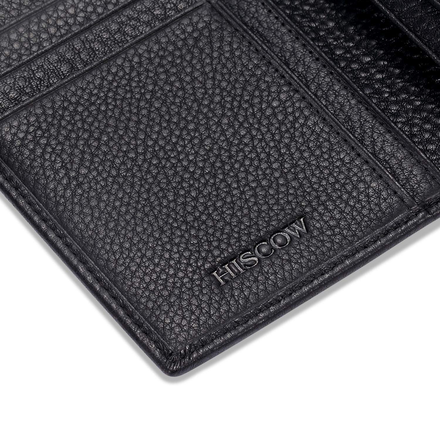 Premium HISCOW Bifold Long Wallet - 15 Credit Card Slots, RFID Blocking, Genuine Italian Calfskin Leather (Pebbled Black) - Perfect for Business, Travel & Everyday Use