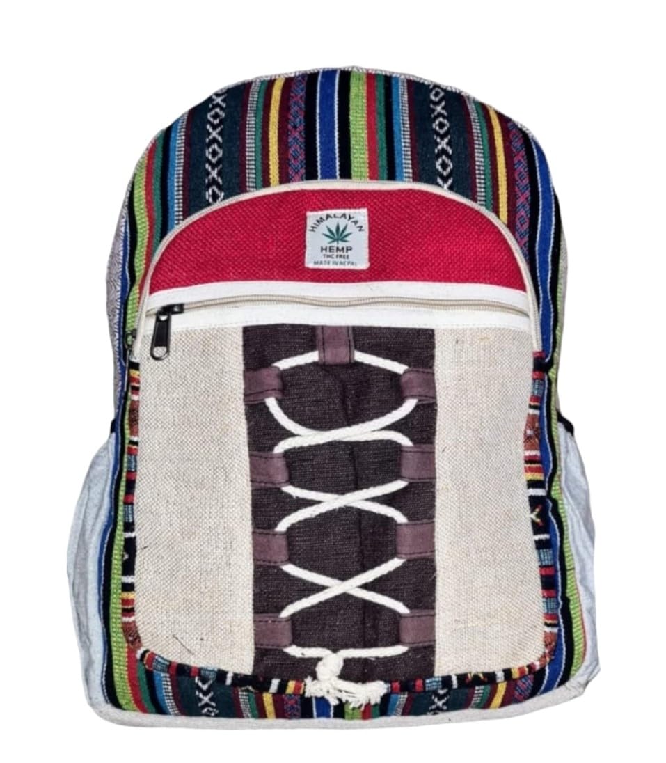 Eddika Natural Vegan Himalayan Hemp Backpack - Large Eco-Friendly Hiking & Festival Backpack for Men, Women, Boys & Girls - Perfect for Outdoor Adventures, Travel & Daily Use