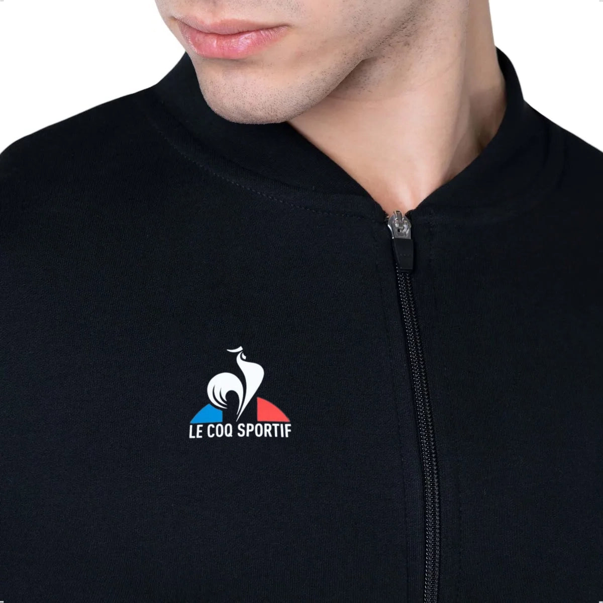Le Coq Sportif Men's Training Full-Zip Jacket - Black | Lightweight & Breathable for Running, Gym & Outdoor Activities