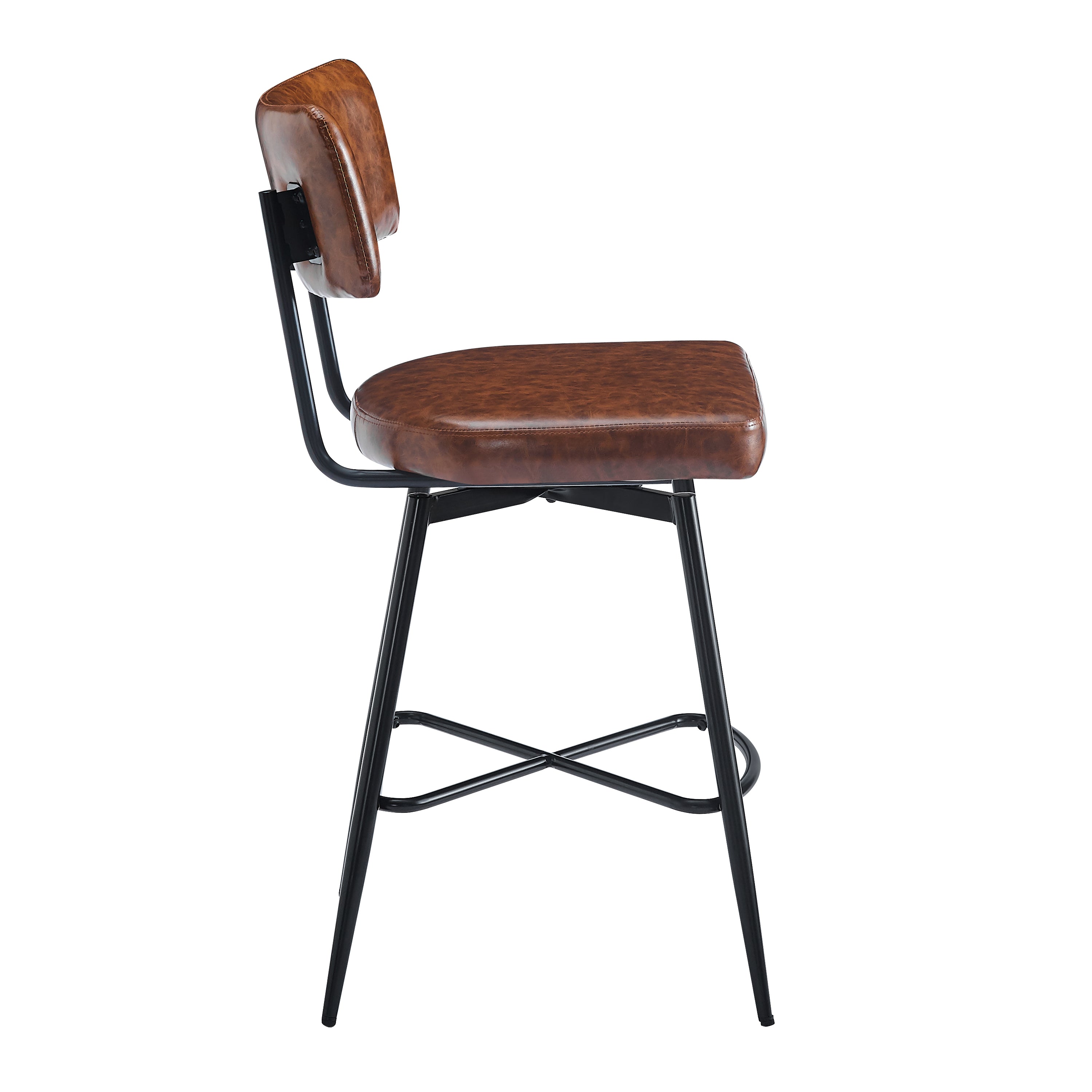 26'' Retro Swivel Counter Stools Set of 2 - Iron Frame & PU Cushioned Bar Stools for Kitchen Island, Breakfast Nook or Home Bar - Vintage Style Adjustable Height Stools