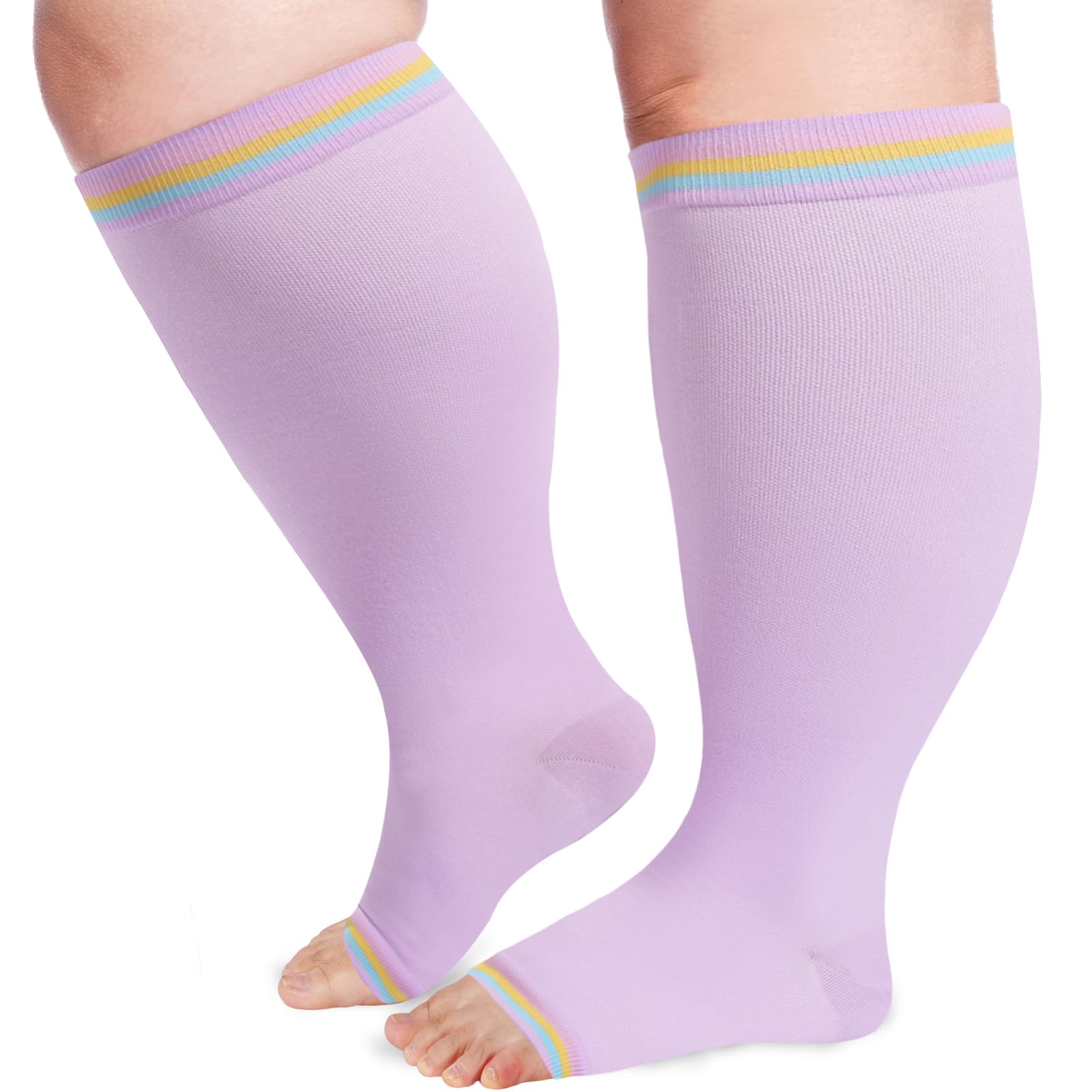 LOUSGUTA Open Toe Compression Socks 15-20 mmHg for Women & Men - Plus Size, Toeless, Wide Calf Support Knee High Socks - Ideal for Travel, Running, Nursing & Varicose Vein Relief