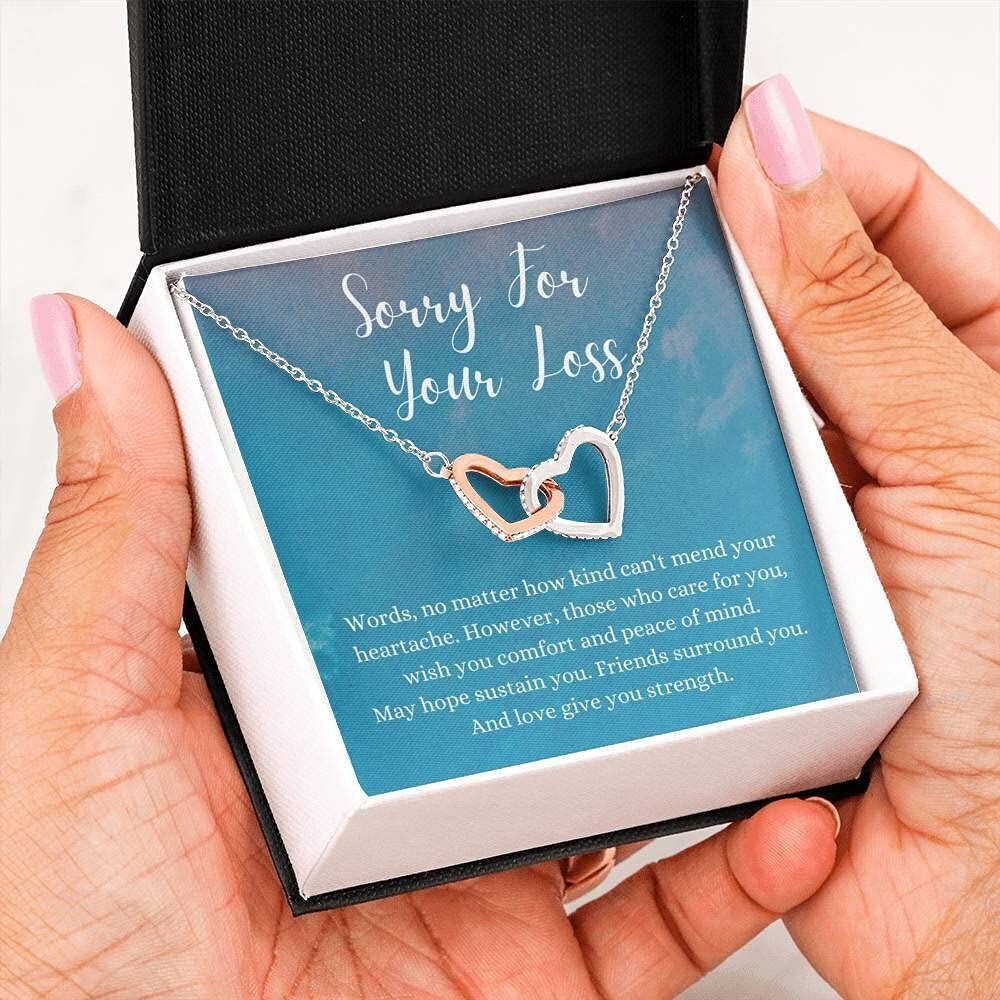 Handmade Interlocking Hearts Necklace - Personalized Memorial Gift for Loss of Spouse (White & Gold) - Perfect for Grieving & Remembrance