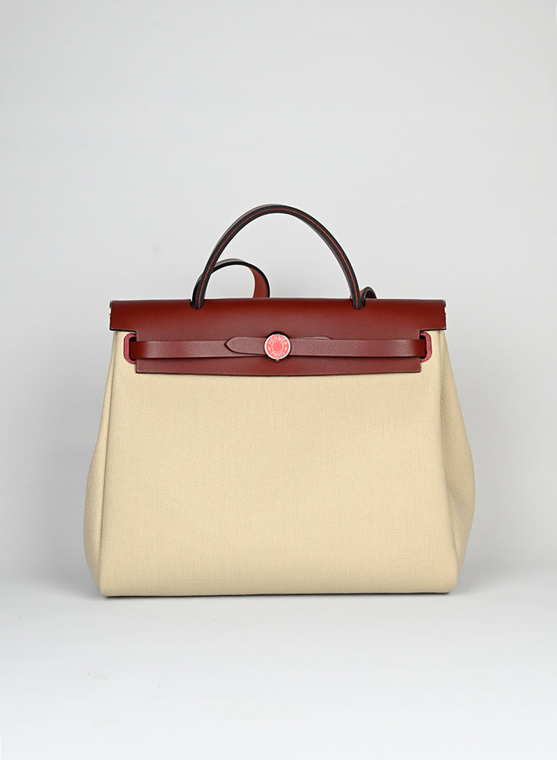 Hermès Herbag 29 Shoulder Bag - Beige & Brick Leather Crossbody Bag for Women | Luxury Handbag for Work, Travel & Everyday Use