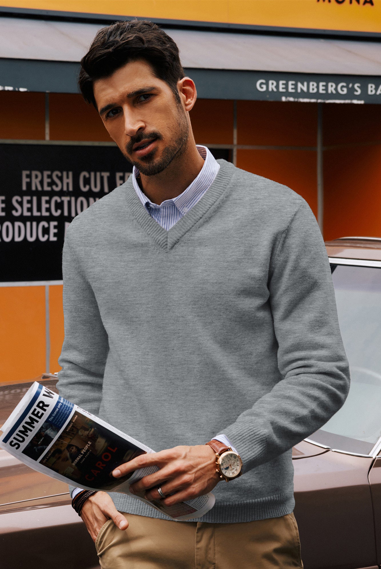 Stylish Men's V-Neck Ribbed Cuff Pullover Sweater - Long Sleeve Casual Knit Jumper for Fall & Winter Fashion, Office Wear & Weekend Outfits