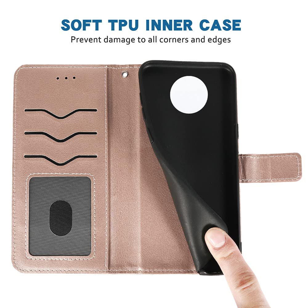 Premium Leather Wallet Case for Motorola Moto X4 (4th Gen/XT1900-1) - Flip Cover with Card Holder, Wrist Strap & Stand Function | Rose Gold | Perfect for Work, Travel & Everyday Use