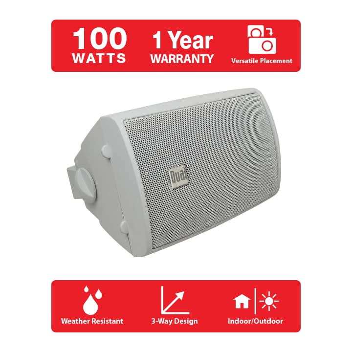 Dual Electronics LU43PW 4-Inch 3-Way High Performance Indoor/Outdoor Speakers with DBTMA100 Wireless Bluetooth Stereo Amplifier Bundle - Perfect for Patio, Backyard, and Home Theater Sound System