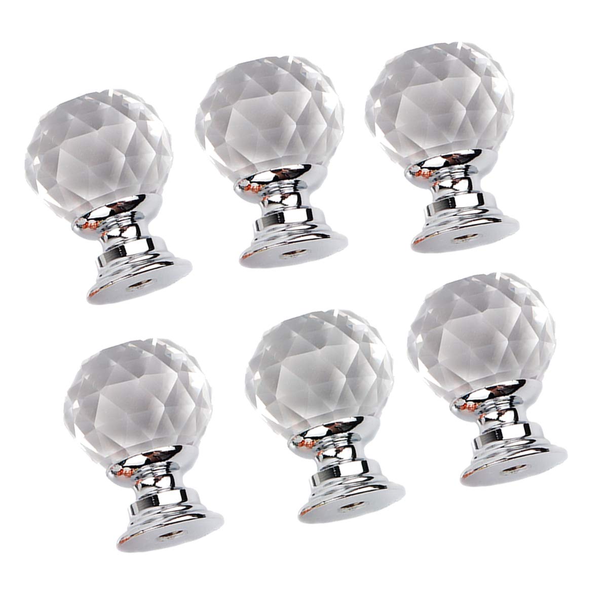 6-Pack Round Crystal Glass Cabinet Knobs - Silver White Drawer & Wardrobe Pull Handles for Kitchen, Home & Closet - Durable Cupboard Hardware for Doors, Dressers & Furniture