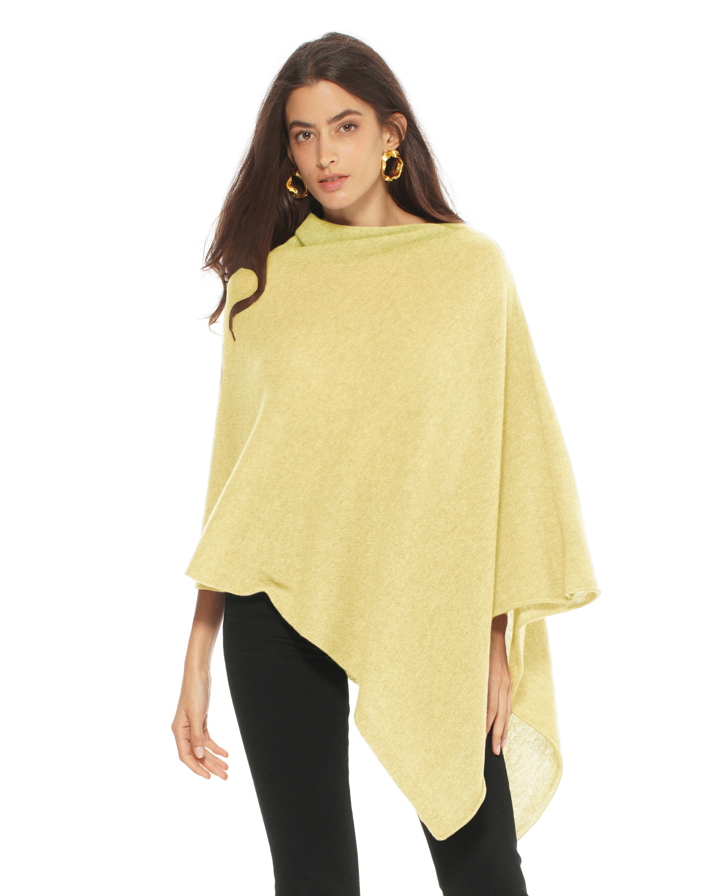 Luxury Women's Pure Cashmere Poncho - Soft & Warm Lemon Yellow Shawl Wrap for Fall & Winter | Perfect for Office, Travel & Casual Outfits