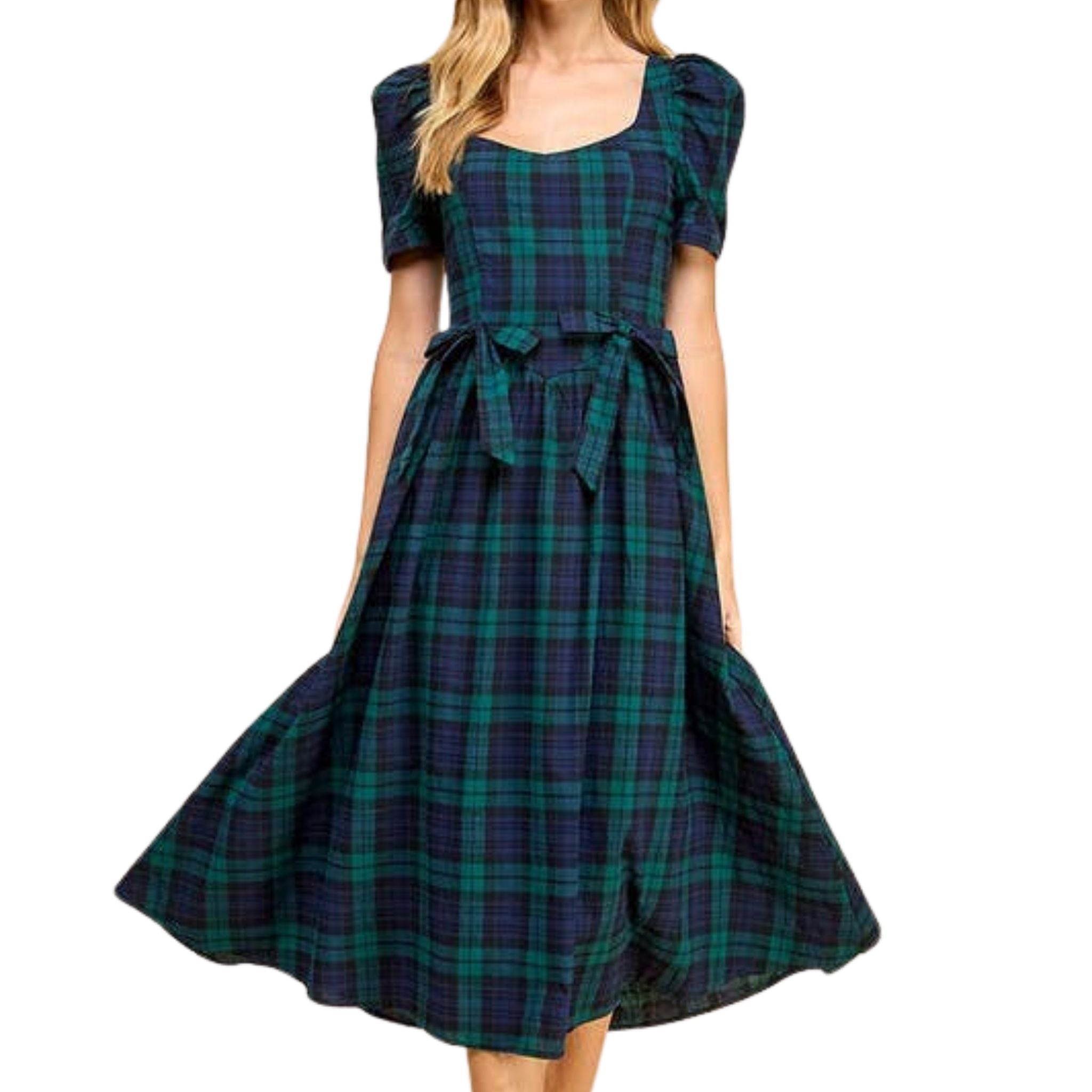 Sweet Heart Neckline Plaid Midi Dress - Flattering A-Line Floral Print Party Dress for Women | Perfect for Dates, Weddings & Special Occasions
