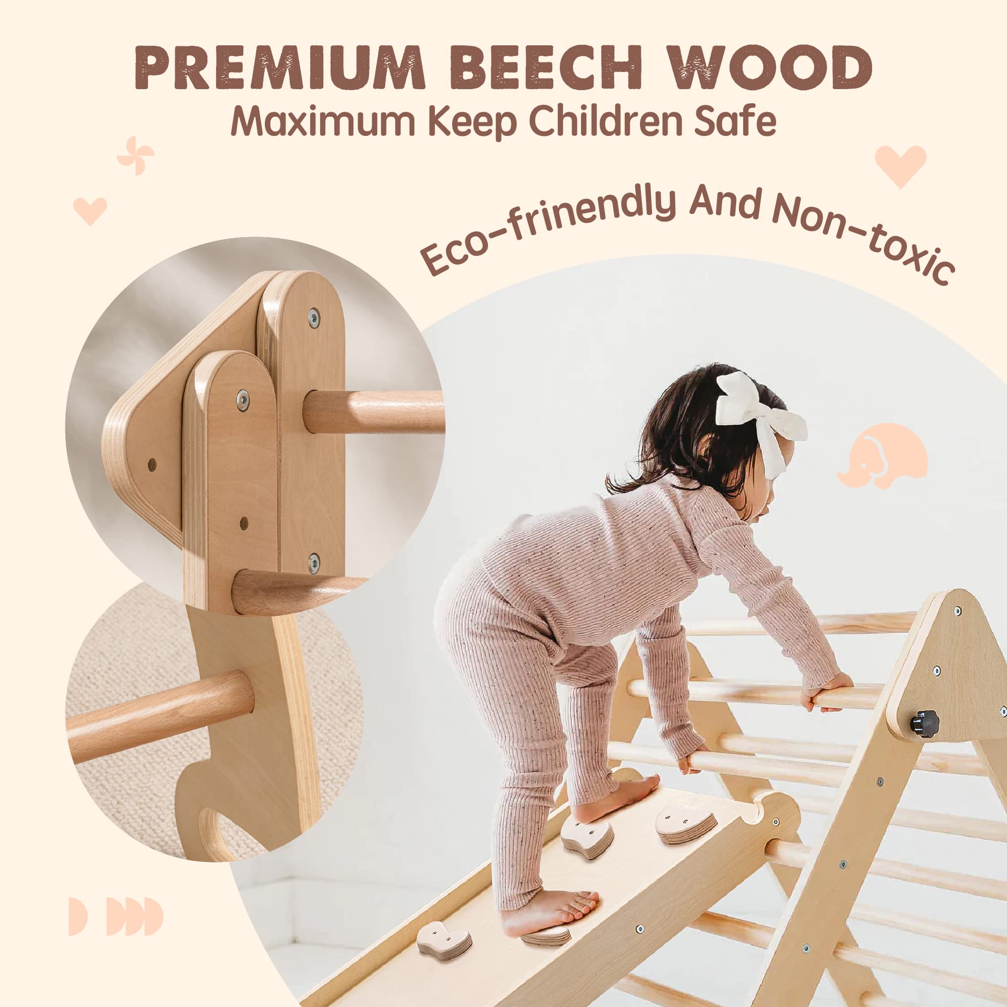**Tiny Land 5-in-1 Foldable Pikler Triangle Set – Montessori Climbing Toy for Toddlers 2+ | Indoor Jungle Gym & Playground for Kids – Perfect for Home, Daycare & Playrooms**