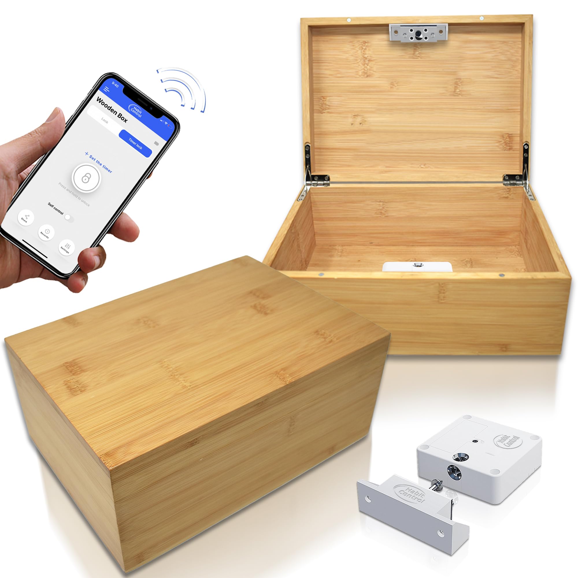 App Controlled Timed Lock Box - Electronic Timer Lock Safe for Snacks, Medicine & Video Games | Wooden Security Container for Self Control & Temptation Management | Perfect for Home, Office & Parenting Use