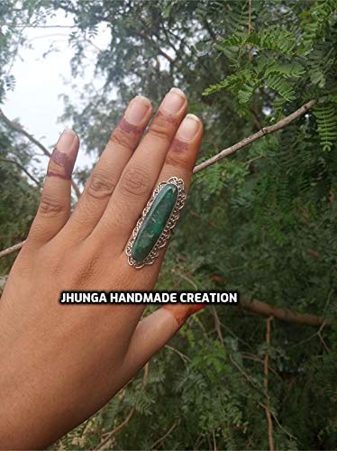 Emerald Ring Sterling Silver - Green Gemstone Oval Ring for May Birthstone | Boho Gypsy Statement Jewelry | Perfect for Promises, Weddings & Everyday Wear