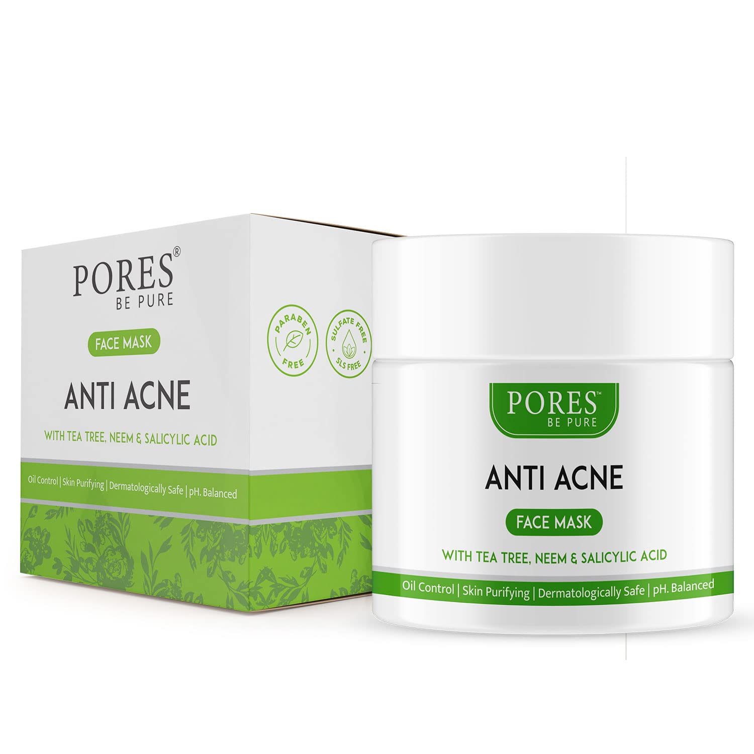 PORES BE PURE Anti Acne Clay Face Mask with Neem, Salicylic Acid & Tea Tree Oil - 100g for Acne Prone Skin | Paraben & Sulfate Free | Improves Skin Tone & Reduces Breakouts | Deep Cleansing & Oil Control for Clear, Healthy Skin | Perfect for Daily Skincare Routine & Blemish Treatment