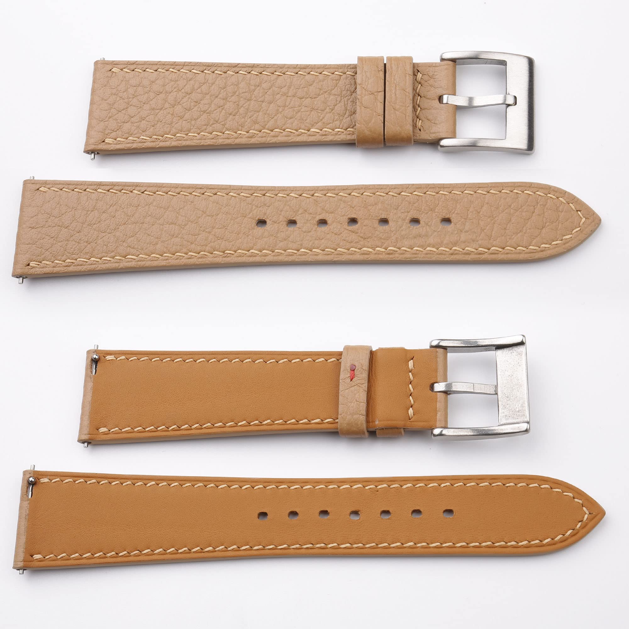 Handmade Calfskin Togo Leather Watch Strap - Quick Release Leather Watch Band 16mm 18mm 19mm 20mm 22mm 23mm for Men & Women (Beige) | Premium Replacement Watch Band for Apple Watch, Rolex & More | Dress & Casual Wear