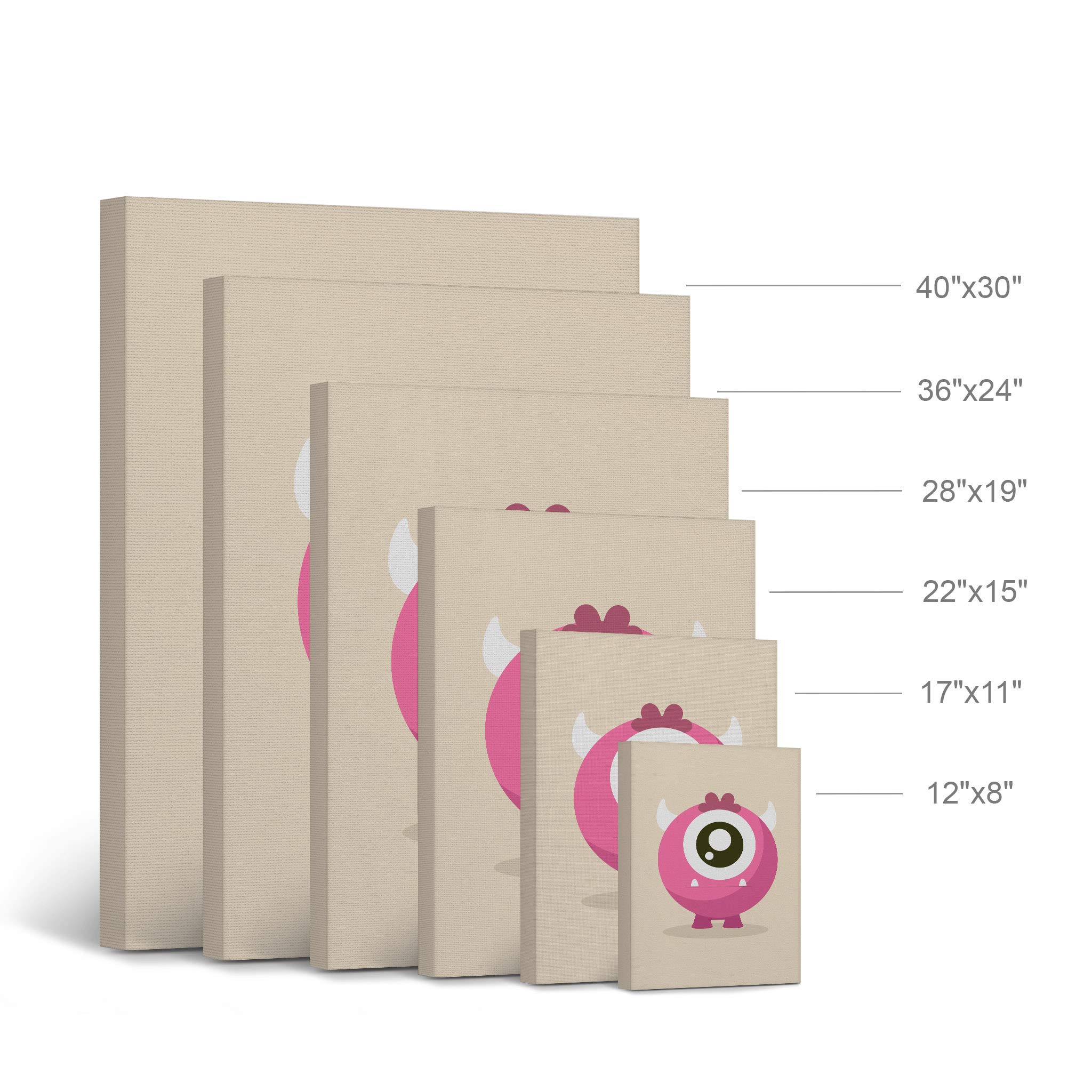 Smile Art Design Lovely Pink Monster Cream Background Canvas Print - 12x8 Inch Kids Room Wall Art, Nursery Decor, Baby Room Decoration | Ready to Hang, Made in USA | Perfect for Children's Bedrooms, Playrooms & Daycare Centers